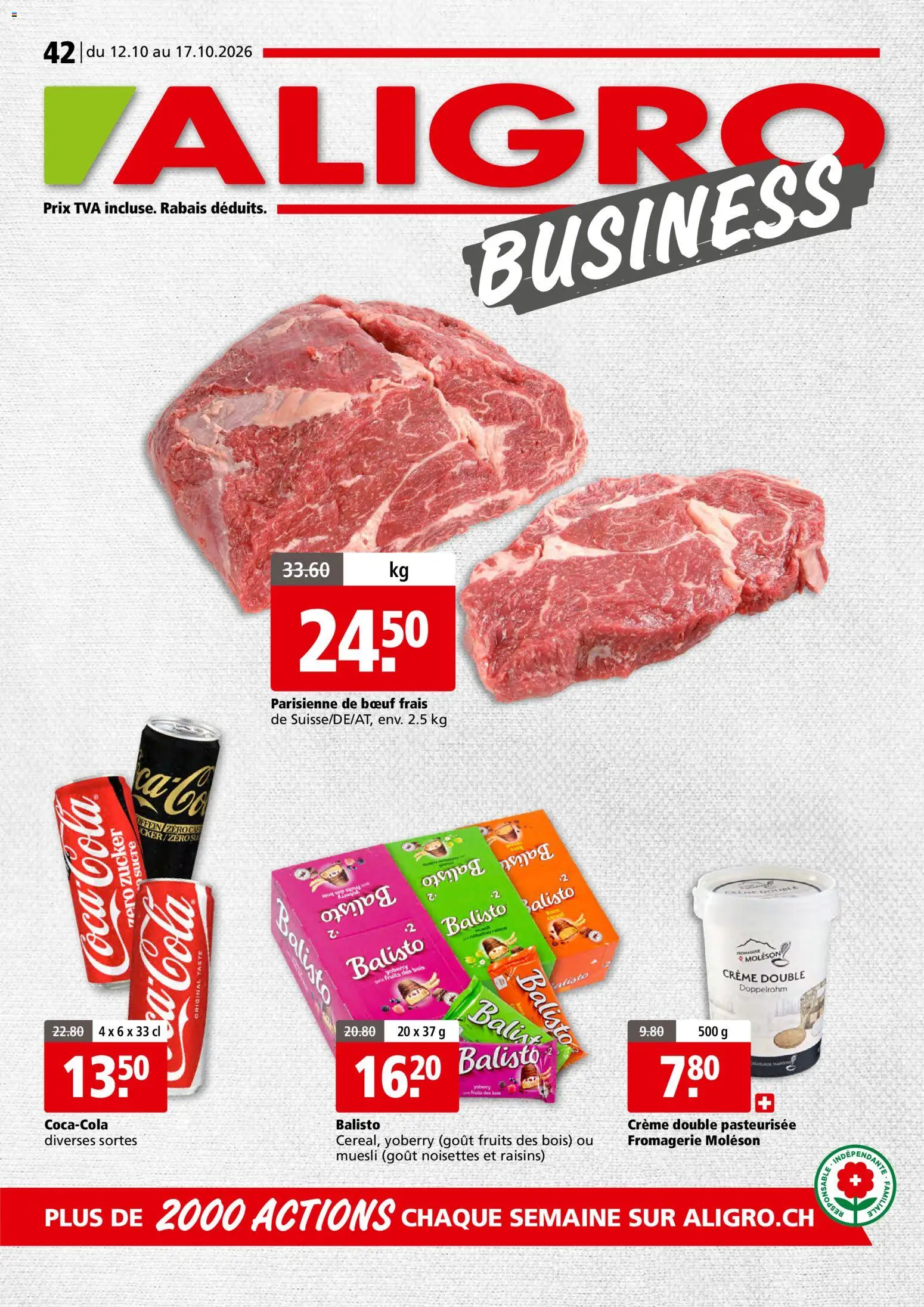 Aligro aktionen Business Chavannes, Matran, Genève, Sion – gültig ab 12.10.2026 | Seite: 1 | Produkte: Zucker, Creme