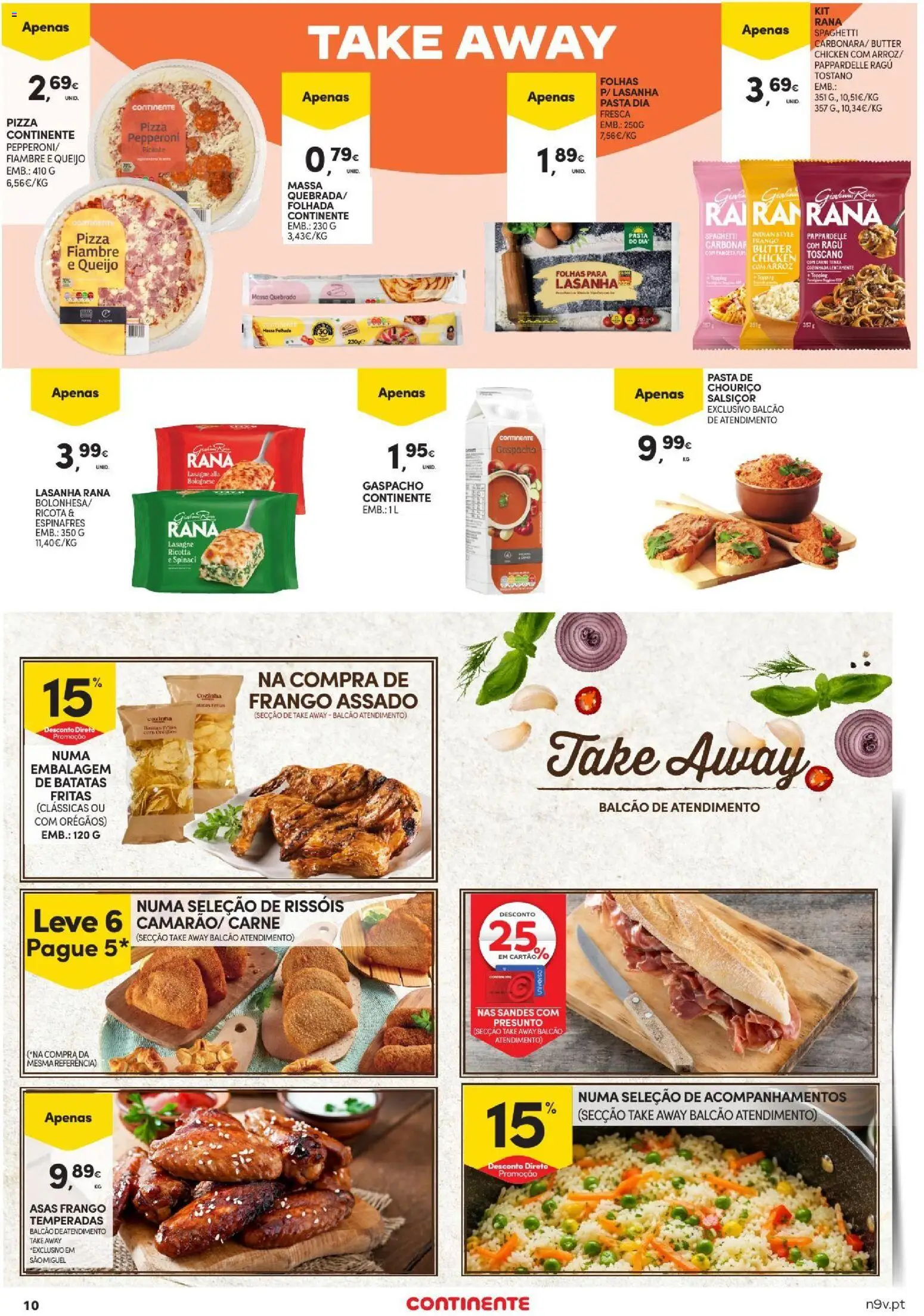 Continente Açores │ válido de 03/09/2026 | Página: 10 | Produtos: Lasanha, Pizza, Chouriço, Massa