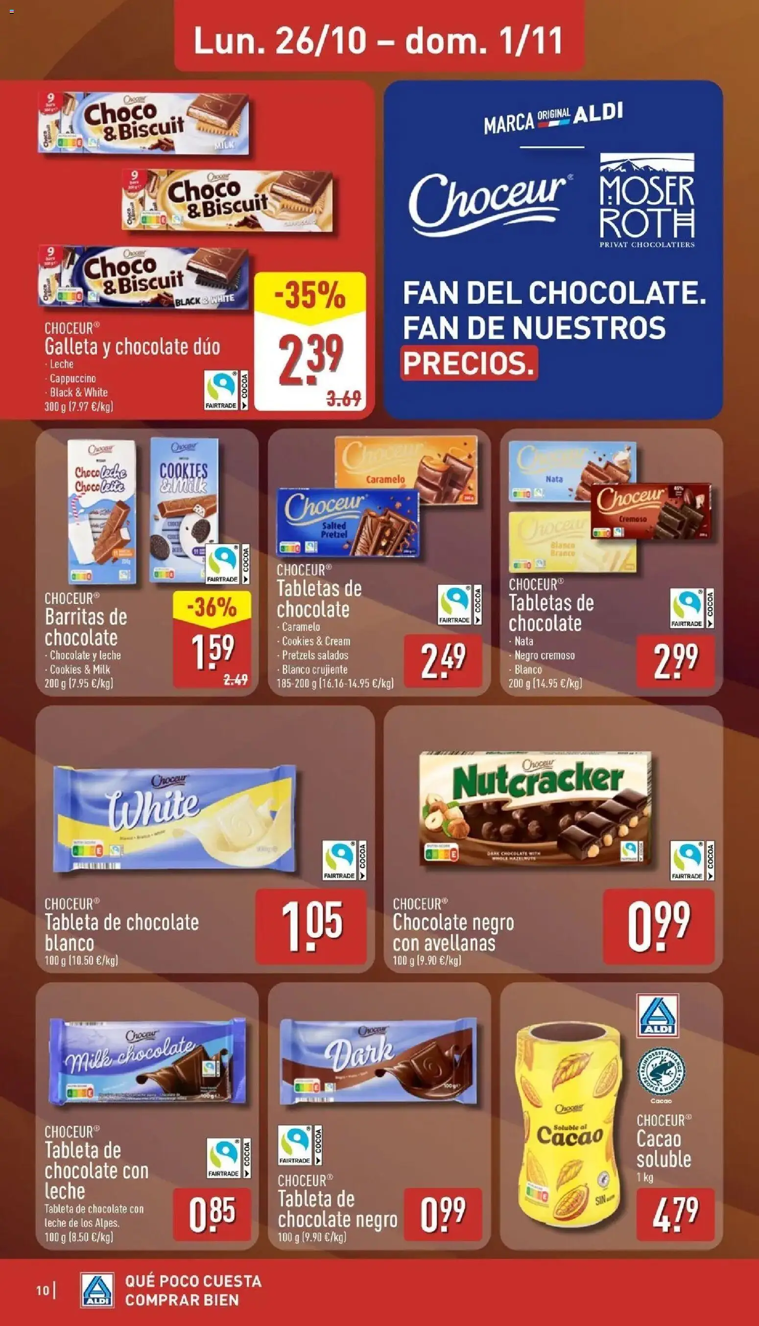 Aldi - Qué poco cuesta comprar bien │ válido desde el 26/10/2026 | Página: 10 | Productos: Nata, Avellanas, Cacao soluble, Cacao
