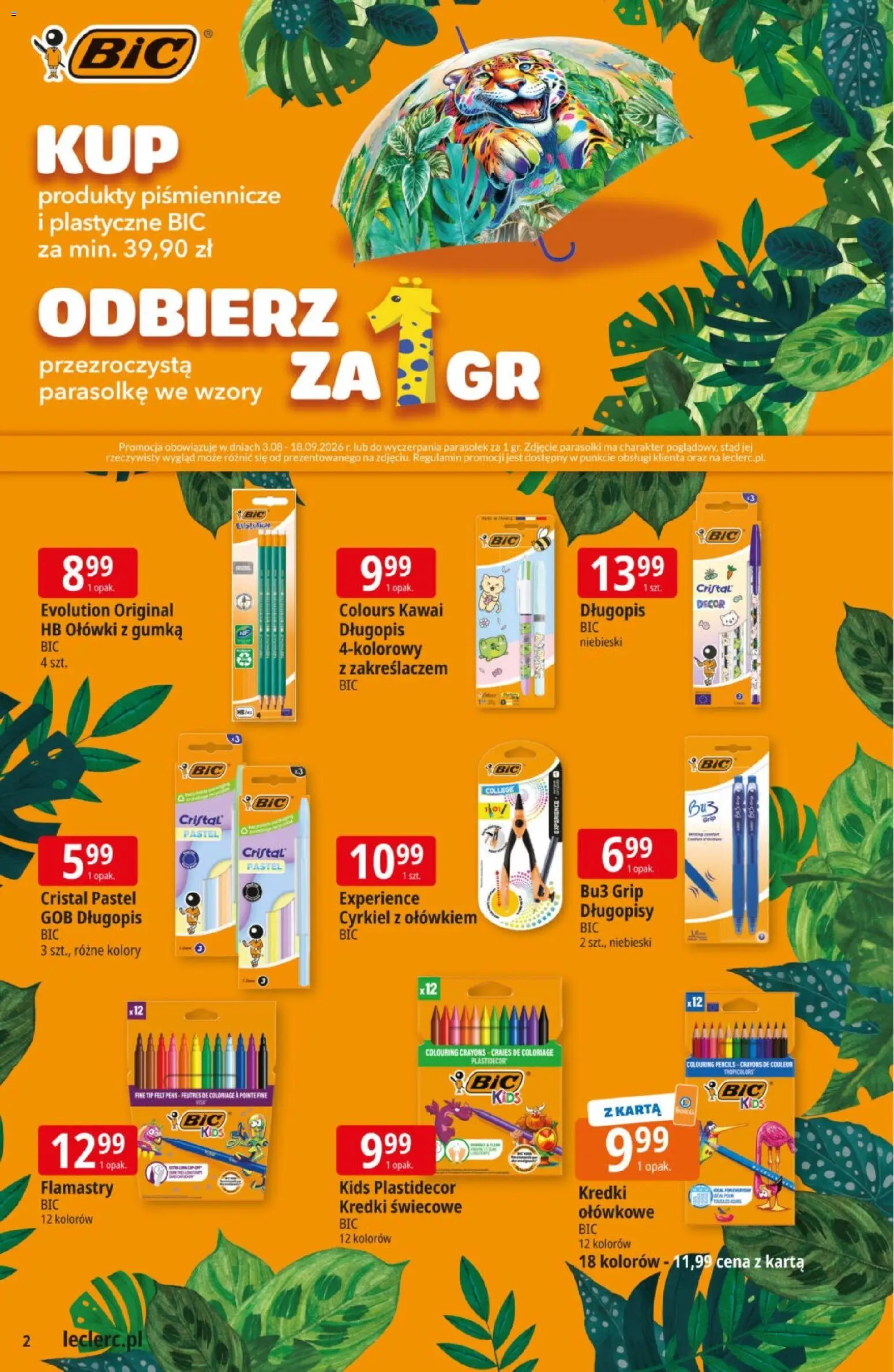 E.Leclerc gazetka od 11.08.2026 | Strona: 2 | Produkty: Karta, Kredki, Flamastry, Długopisy