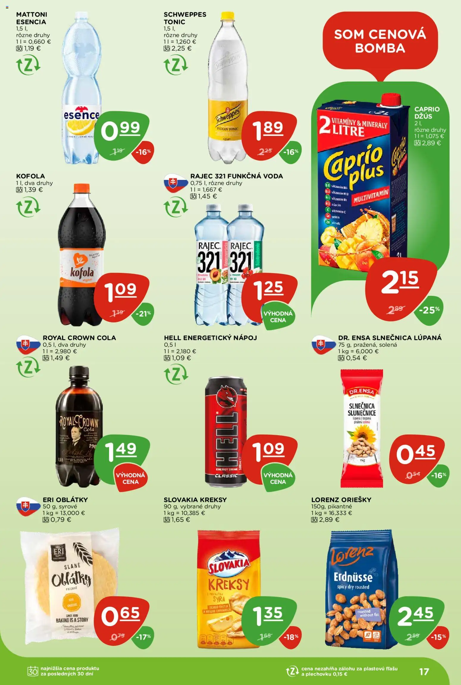 Nové Terno akcie – leták je platný od 20.08.2026 | Strana: 17 | Produkty: Džús, Tonic, Mattoni, Cola