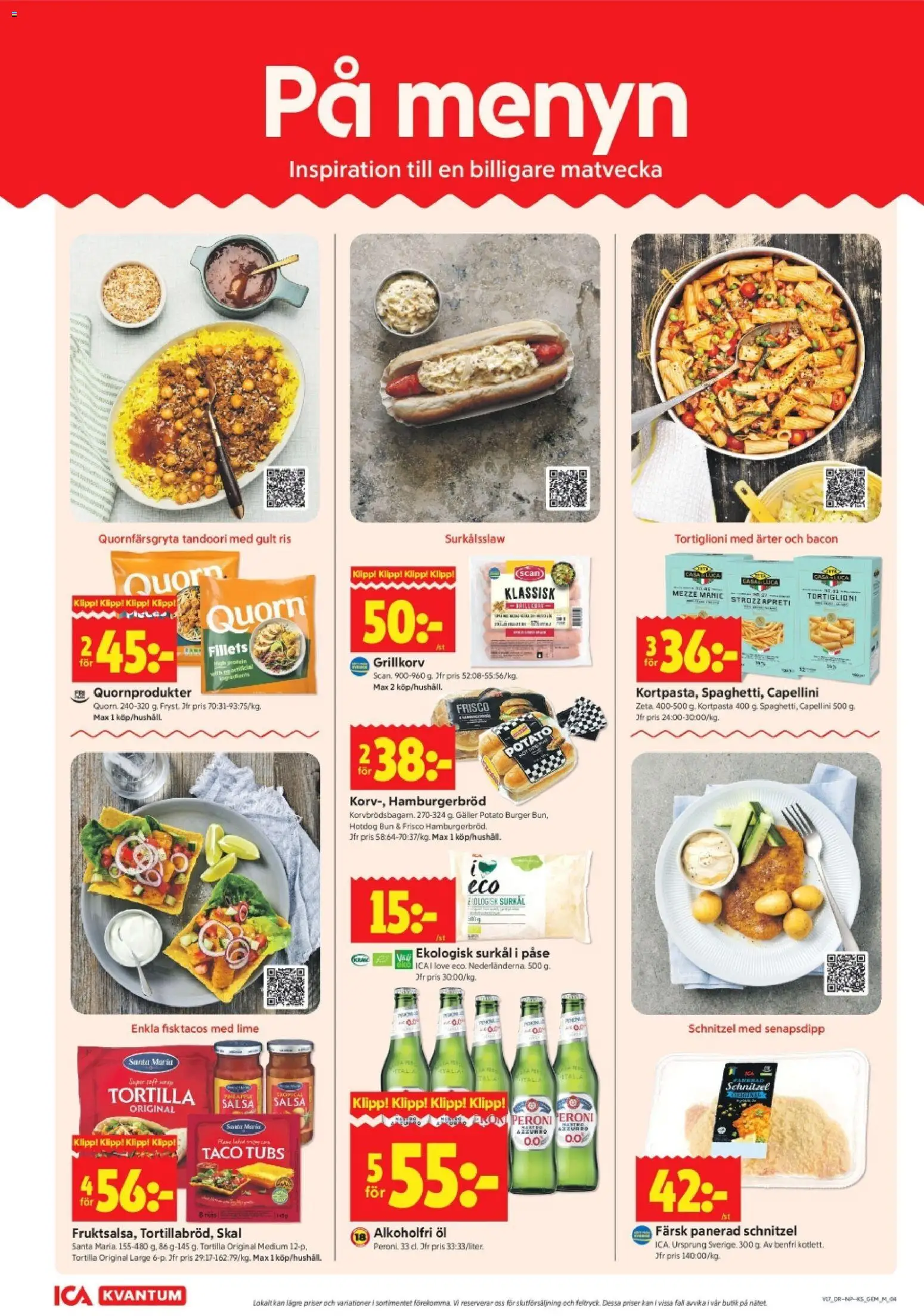 ICA Kvantum reklamblad aktuell från 20.04.2026 | Sida: 4 | Produkter: Tortilla, Hamburgerbröd, Grillkorv, Öl