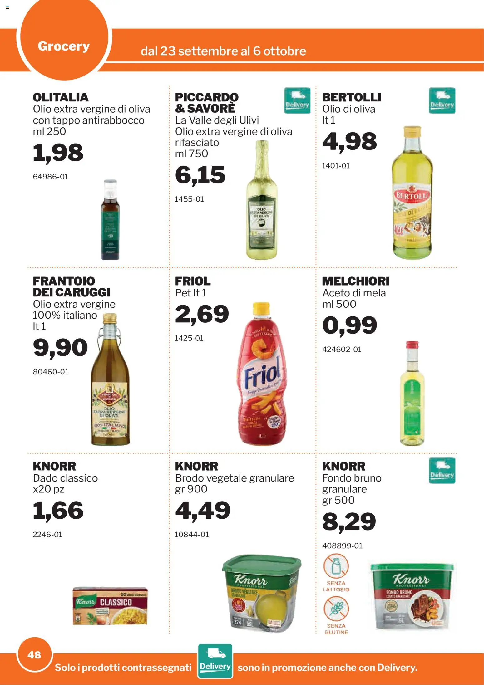 Volantino Sogegross del 23/09/2026 | Pagina: 48 | Prodotti: Brodo, Olio, Aceto, Olio di Oliva