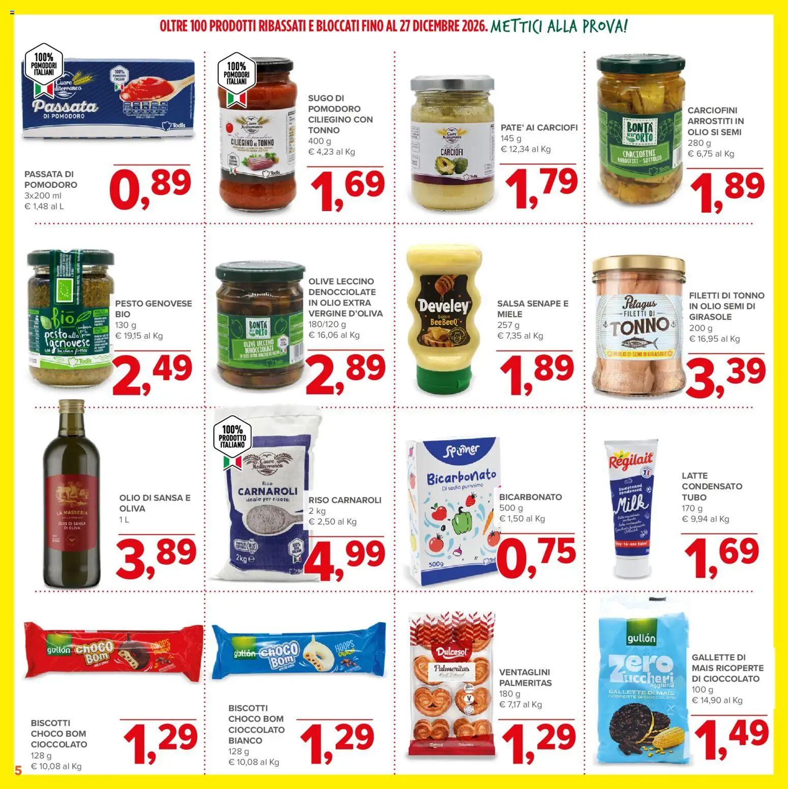 Volantino Todis del 29/10/2026 | Pagina: 5 | Prodotti: Bicarbonato, Gallette, Pesto, Senape