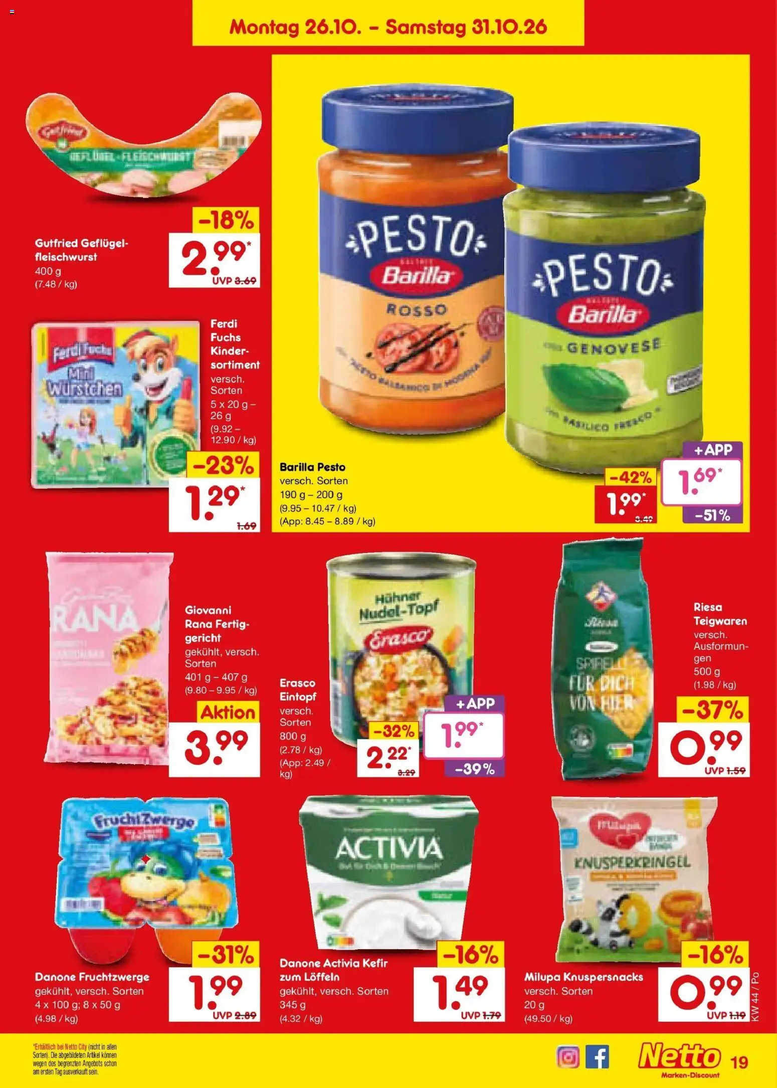 Netto Marken-Discount Prospekt Selb – gültig ab 26.10.2026 | Seite: 27 | Produkte: Activia, Danone activia, Fruchtzwerge, Barilla pesto