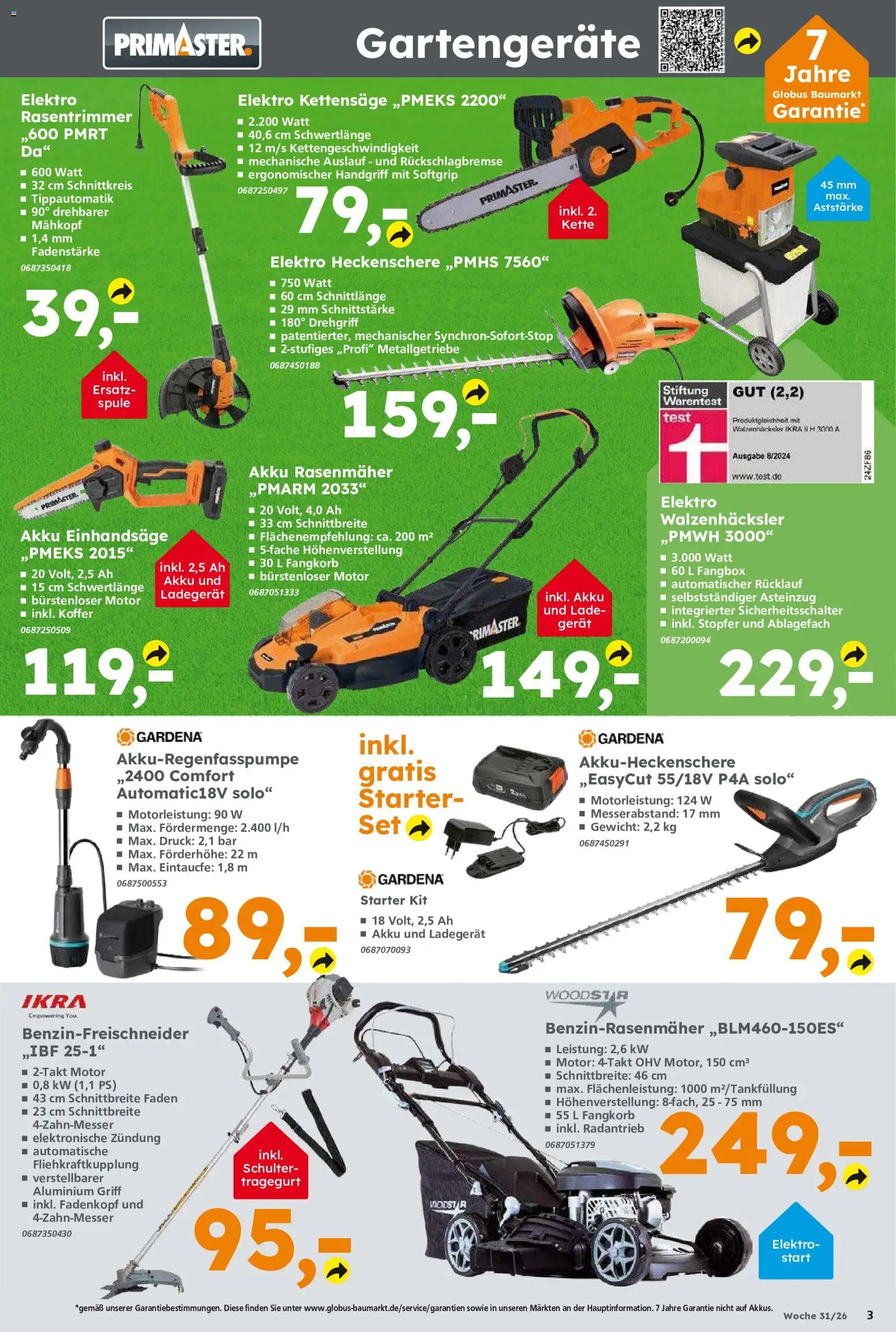 Globus Baumarkt Prospekt Oranienburg-Germendorf – gültig ab 27.07.2026 | Seite: 3 | Produkte: Gewicht, Rasenmäher, Koffer, Ladegerät