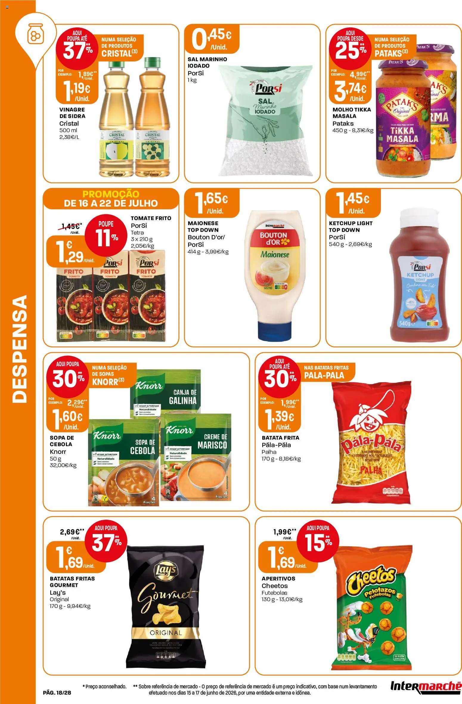 Intermarché Folheto Contact │ válido de 16/07/2026 | Página: 18 | Produtos: Vinagre, Batata, Batatas fritas, Creme