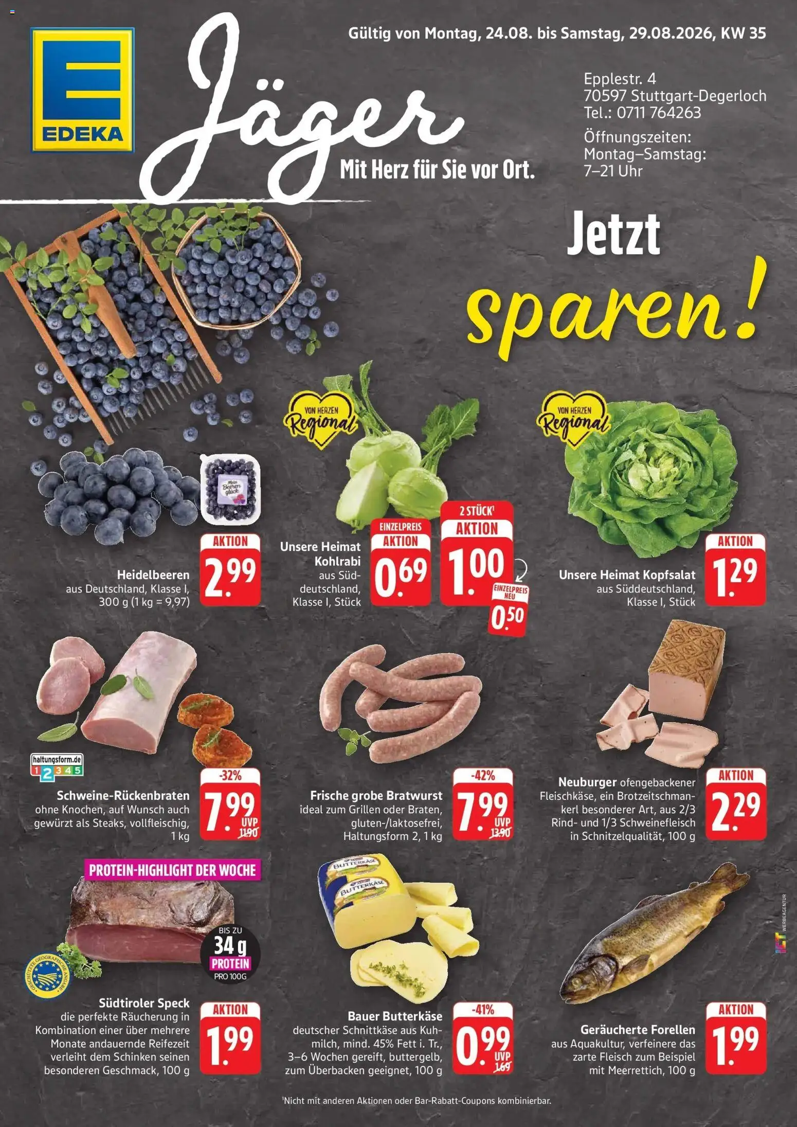 Edeka Prospekt Stuttgart-Degerloch (ab 24.08.2026) » Angebote Online | Seite: 1 | Produkte: Bratwurst, Schinken, Schweinefleisch, Fleisch
