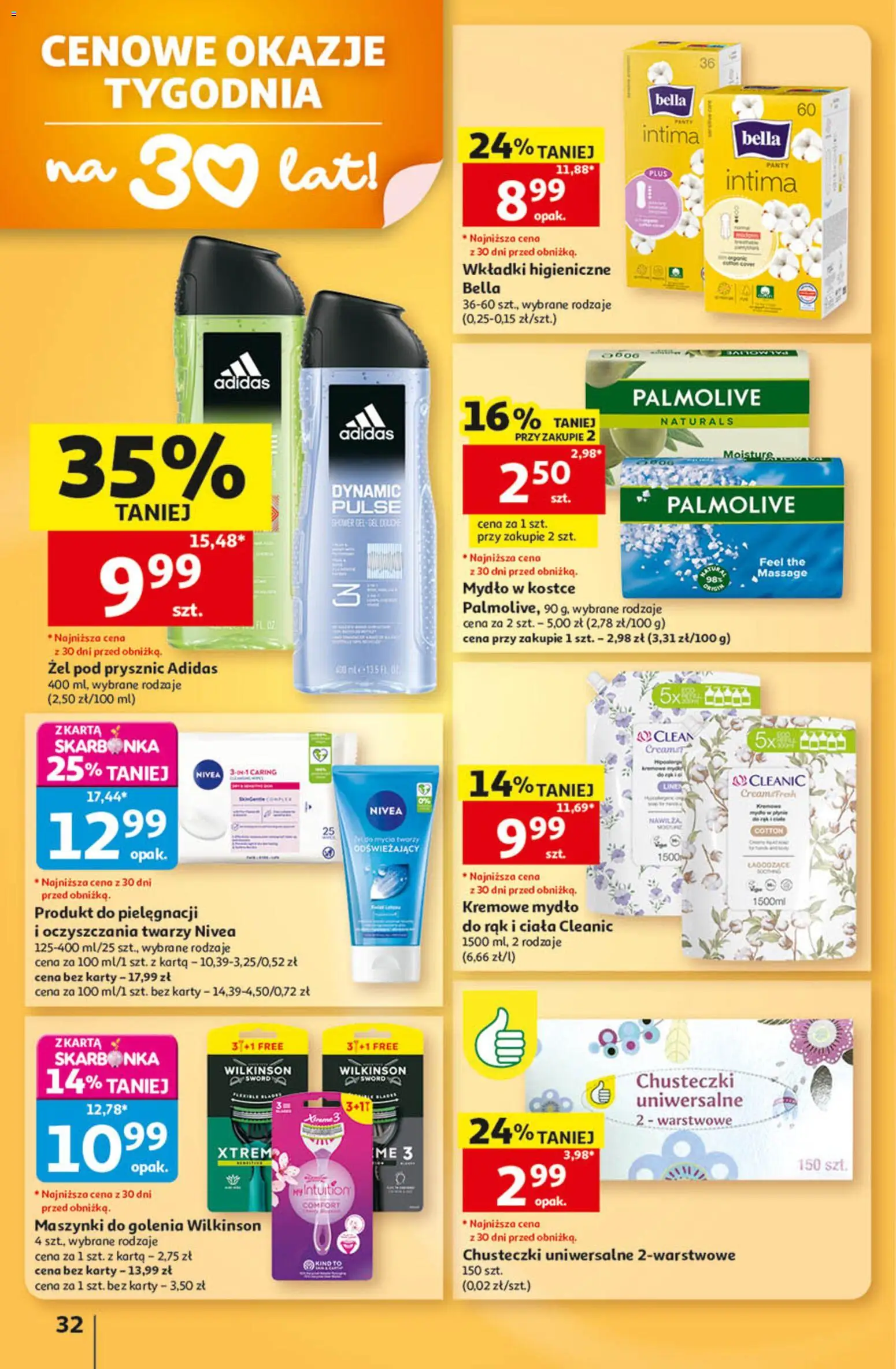 Auchan gazetka - 30 Lat Hipermarket od 24.09.2026 | Strona: 32 | Produkty: Karta, Chusteczki, Prysznic, Maszynki do golenia