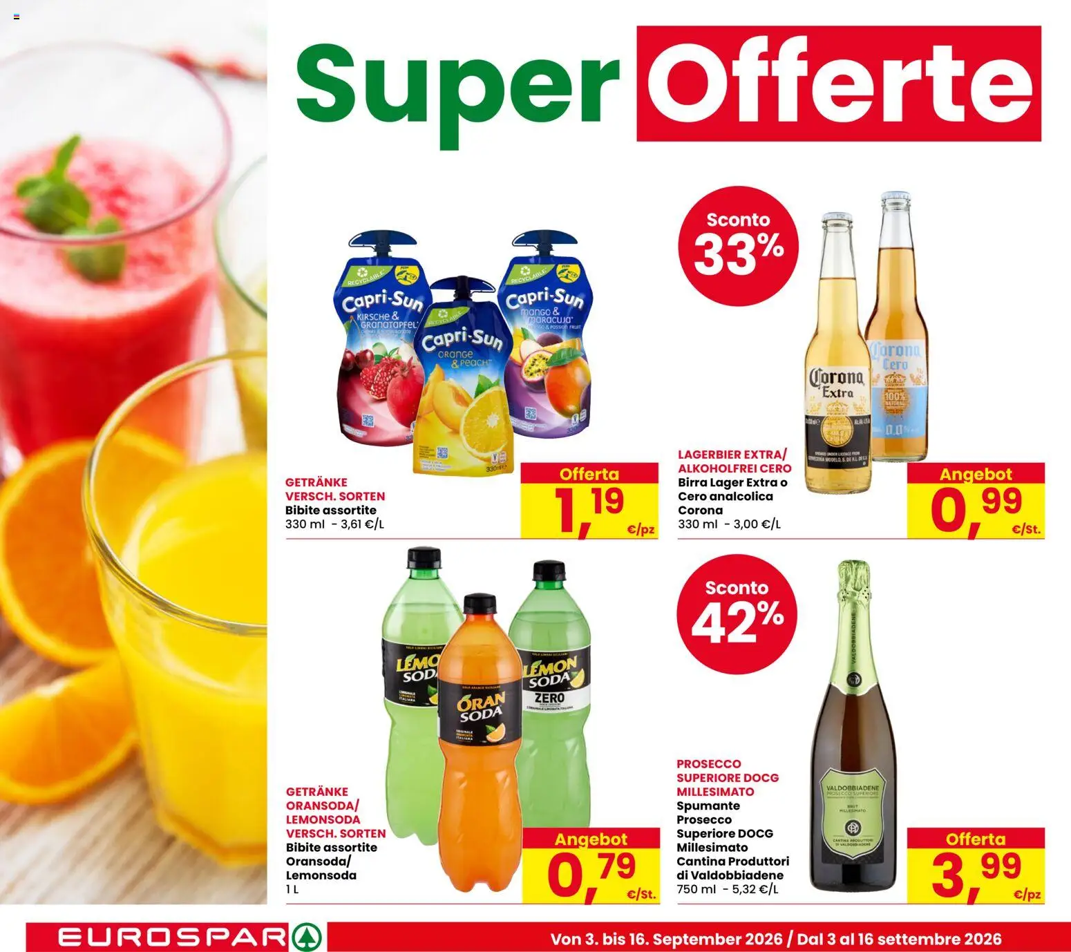 Volantino Eurospar del 03/09/2026 | Pagina: 8 | Prodotti: Birra, Prosecco, Spumante, Bibite