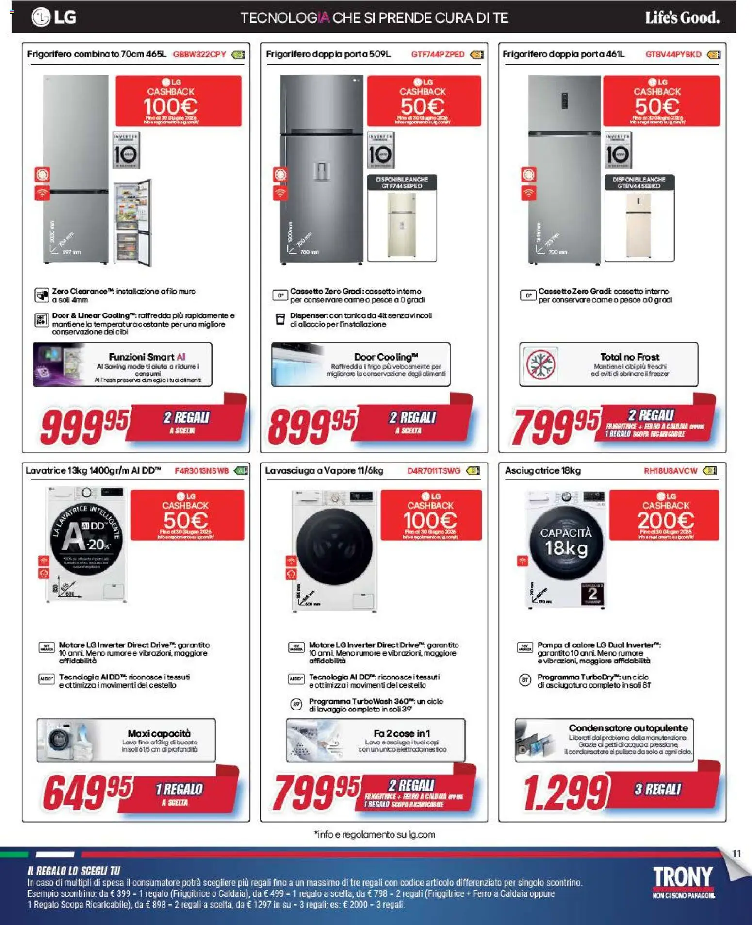 Volantino Trony del 09.04.2026 | Pagina: 11 | Prodotti: Lavasciuga, Freezer, Asciugatrice, Friggitrice