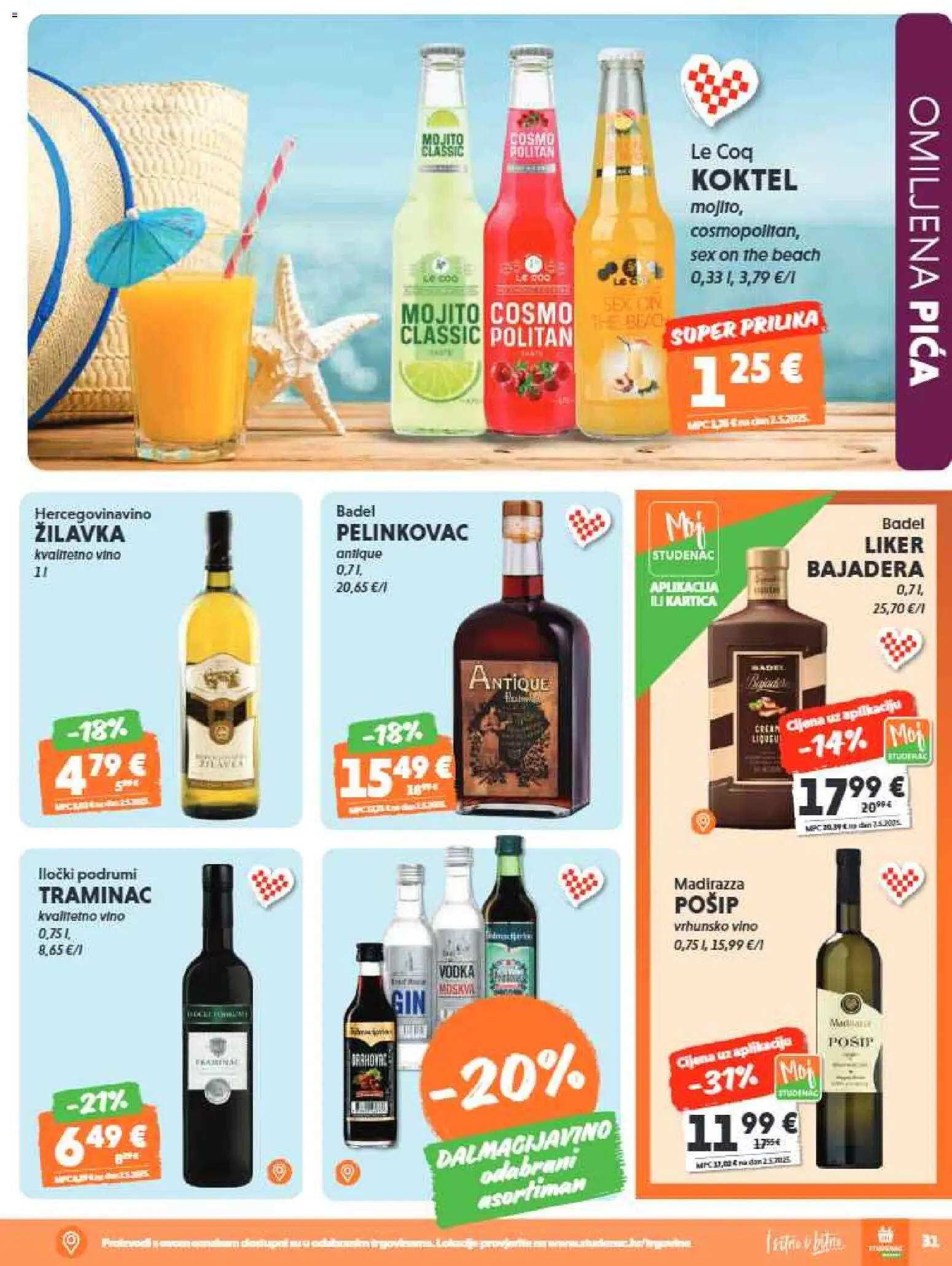 Studenac katalog | vrijedi od 15.07.2026 | Stranica: 31 | Proizvodi: Pelinkovac, Pica, Vino, Liker