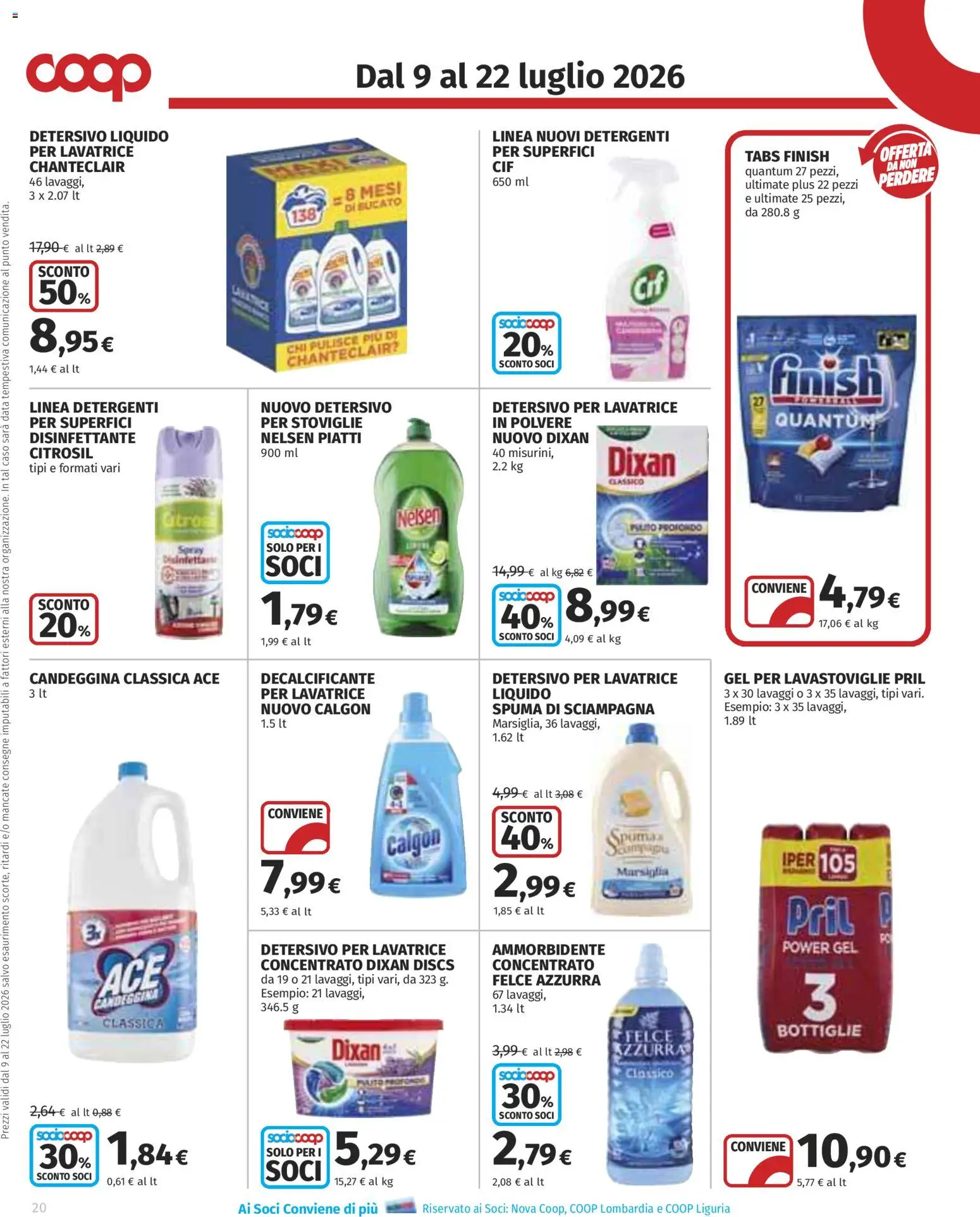 Volantino COOP del 09/07/2026 | Pagina: 20 | Prodotti: Ammorbidente, Candeggina, Lavastoviglie, Data