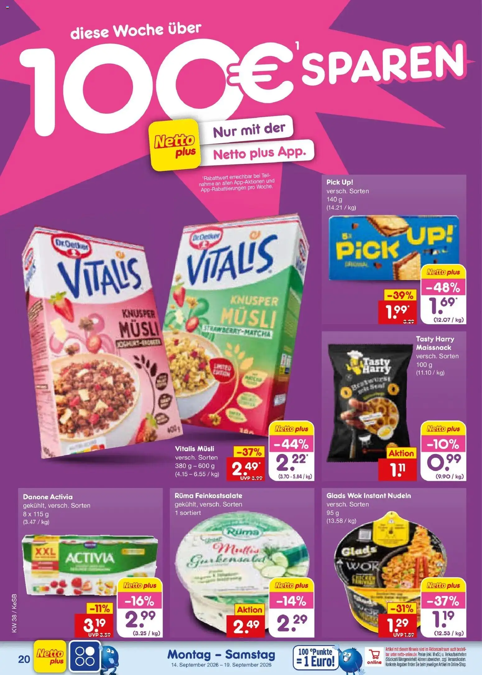 Netto Marken-Discount Prospekt Koblenz – gültig ab 14.09.2026 | Seite: 30 | Produkte: Musli, Danone activia, Nudeln, Wok