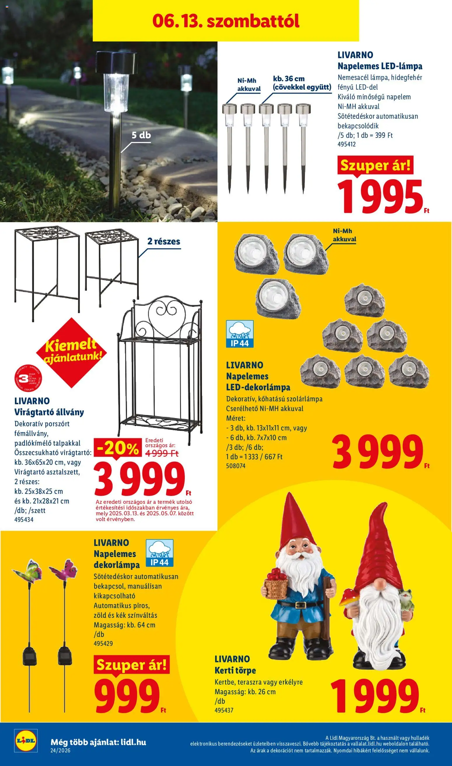 Lidl akciós ujság - amely érvényes a következő dátumtól: 11.06.2026 | Oldal: 54 | Termékek: Dekorlámpa, Virágtartó, Virágtartó állvány, Szolárlámpa