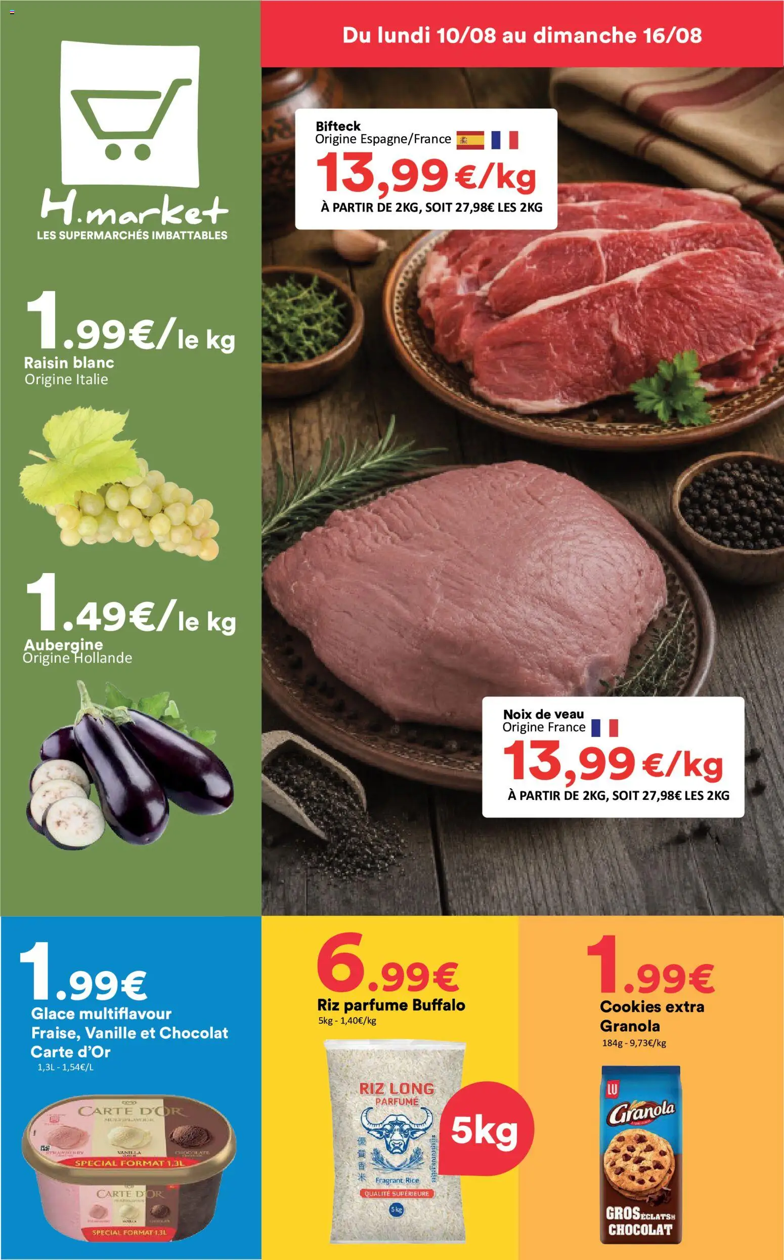 {H1} | Page: 1 | Produits: Bifteck, Raisin blanc, Noix, Granola