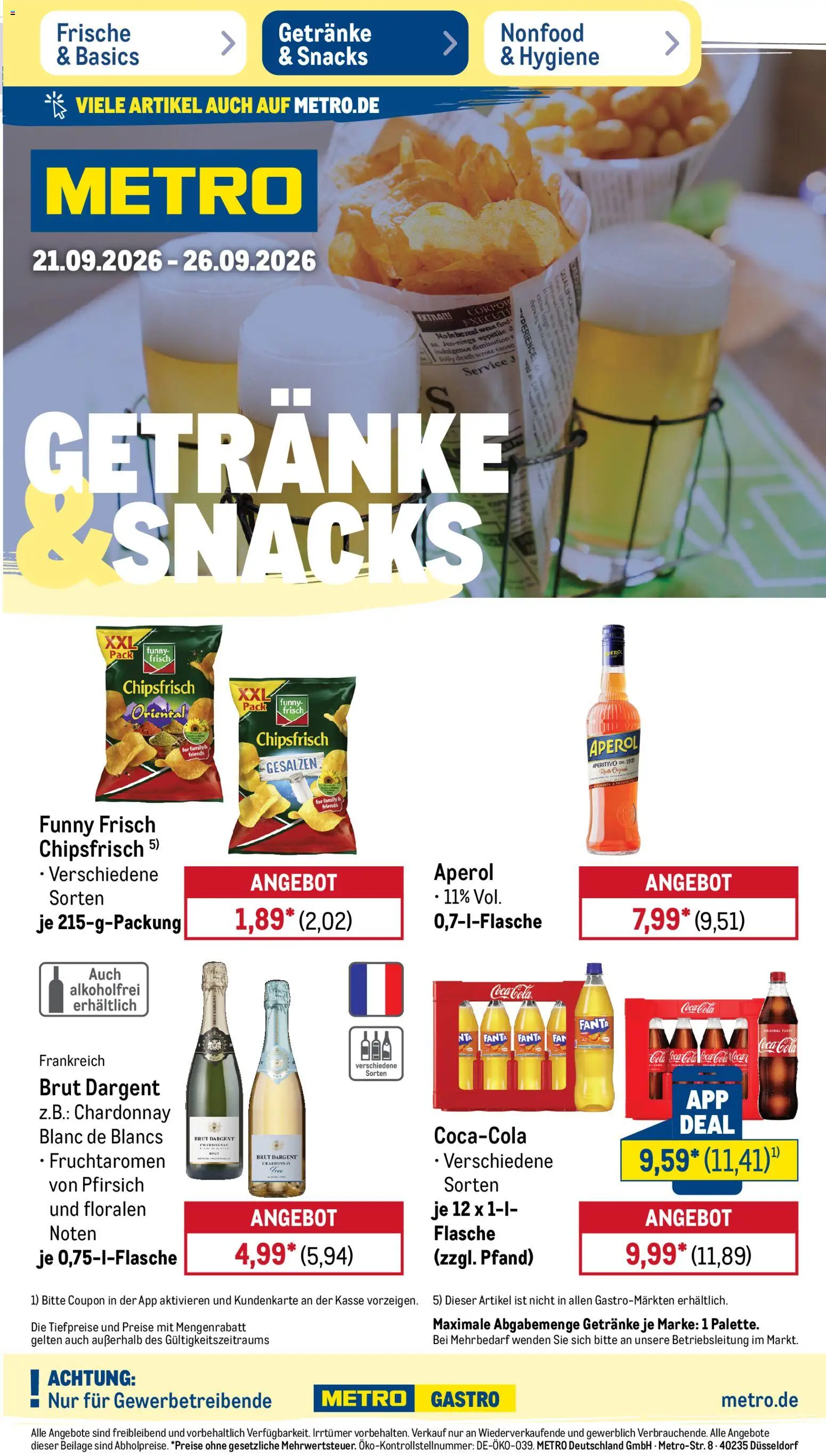 Metro Prospekt – gültig ab 21.09.2026 | Seite: 21 | Produkte: Cola, Funny frisch, Pfirsich, Brut dargent
