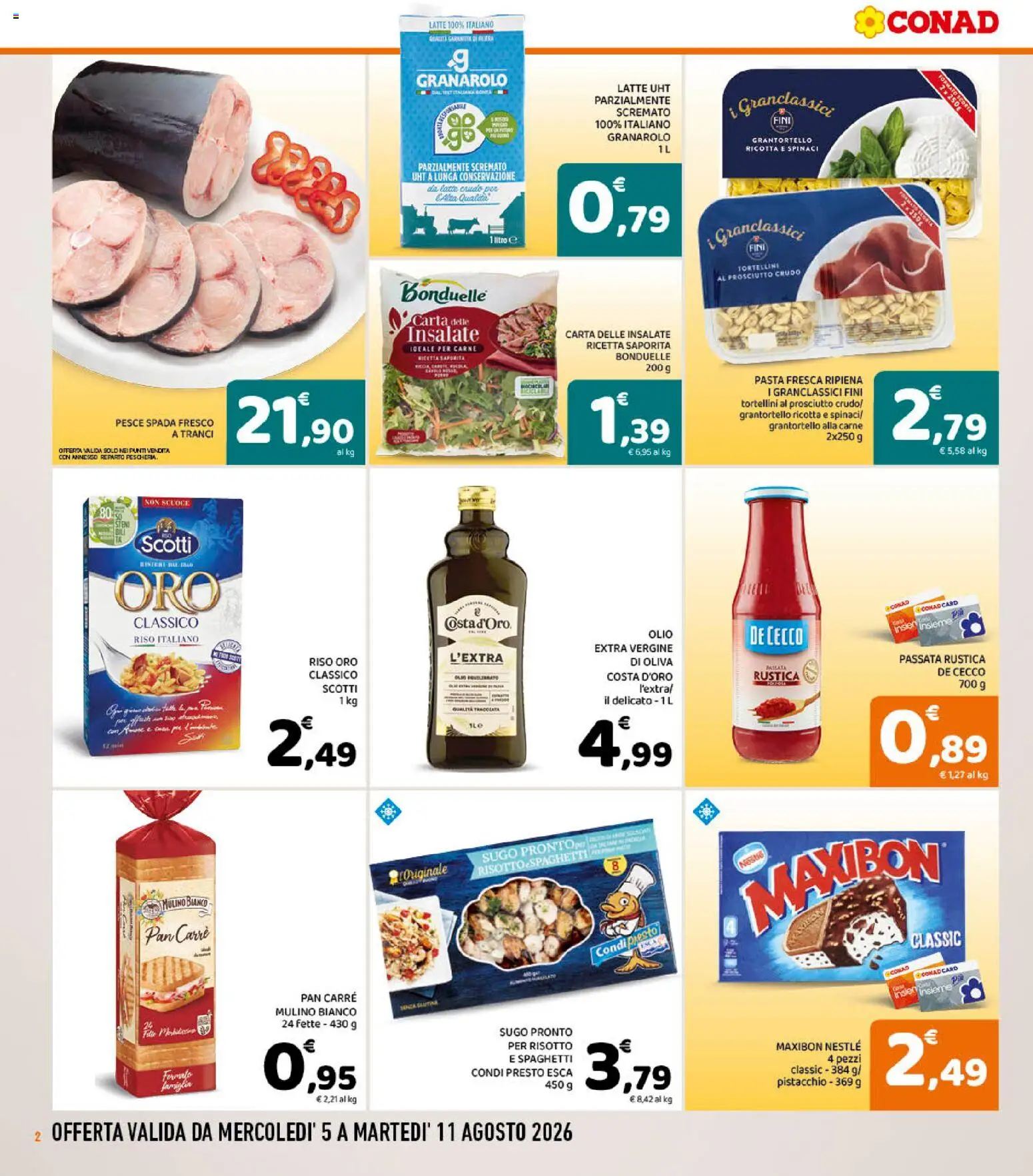 Volantino Conad del 05/08/2026 | Pagina: 2 | Prodotti: Riso, Olio, Pasta, Olio extra vergine