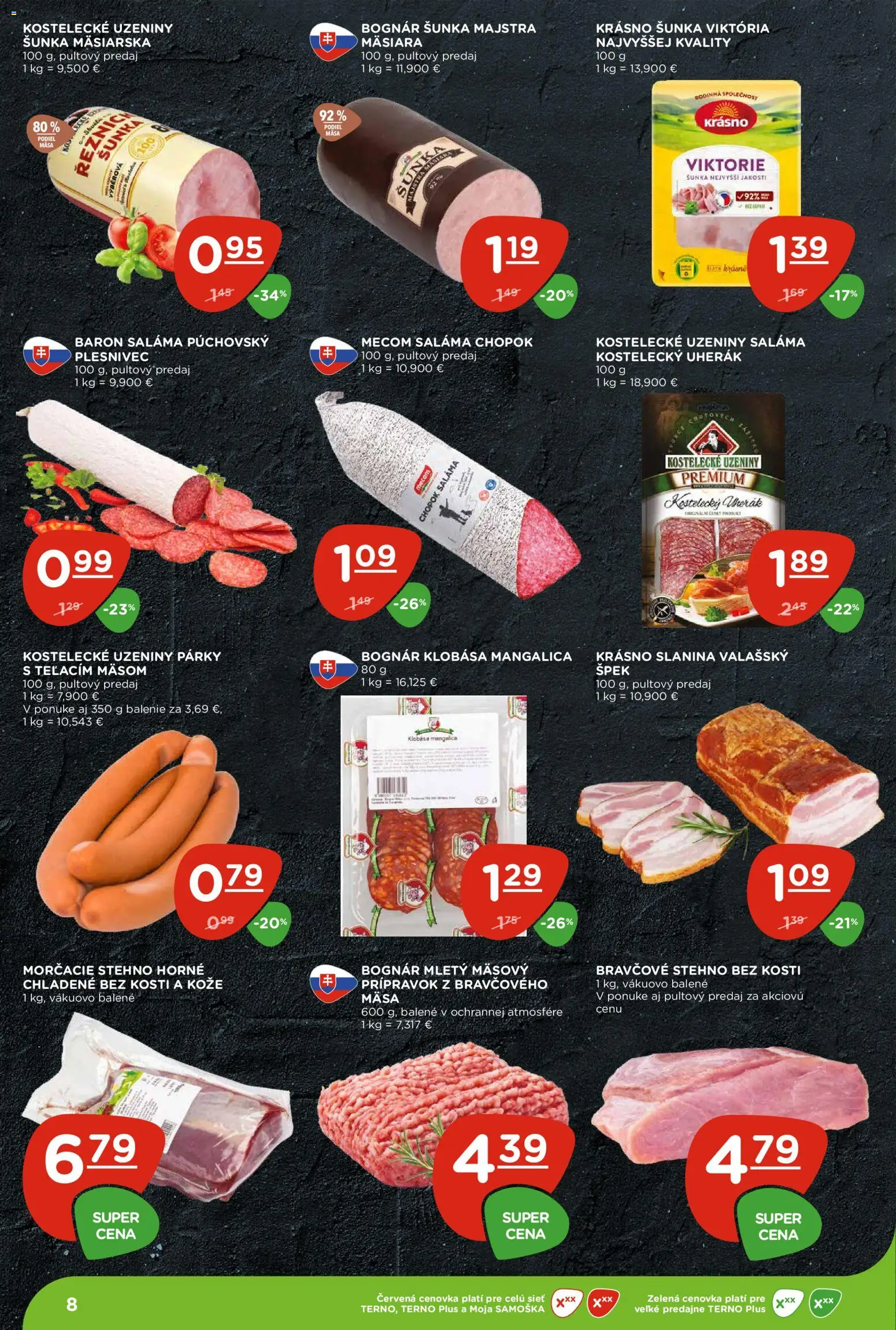 Nové Terno akcie – leták je platný od 17.09.2026 | Strana: 8 | Produkty: Saláma, Bravčové stehno, Uterák, Párky