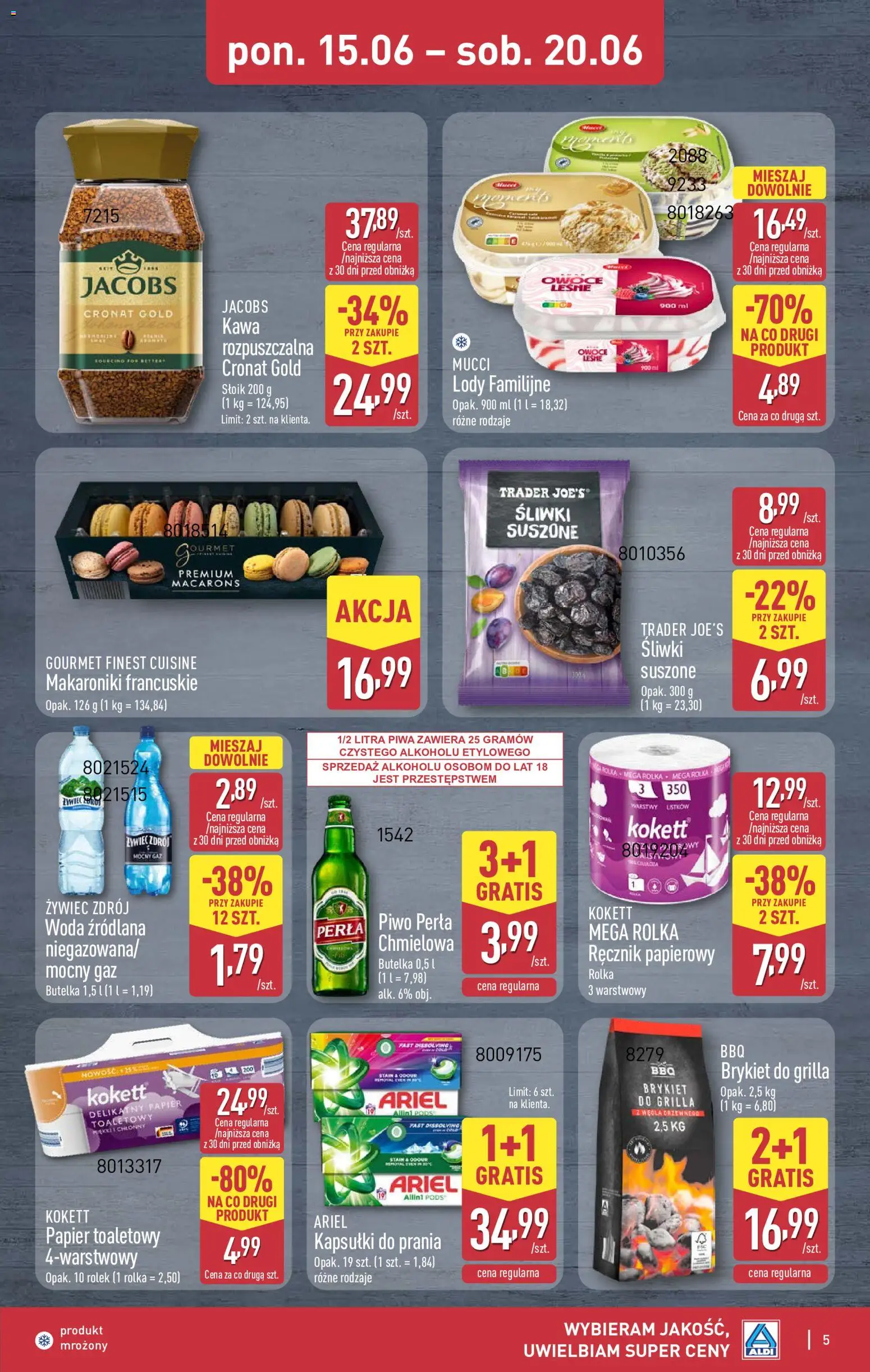 Aldi gazetka - Oferta weekendowa od 18.06.2026 | Strona: 5 | Produkty: Kapsułki do prania, Piwo, Lody, Woda