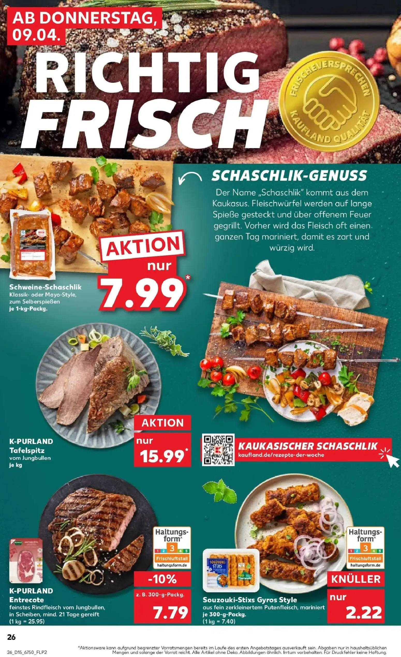 Kaufland Prospekt Lutherstadt Wittenberg	 – gültig ab 08.04.2026 | Seite: 26 | Produkte: Tafelspitz, Spieße, Gyros, Fleisch