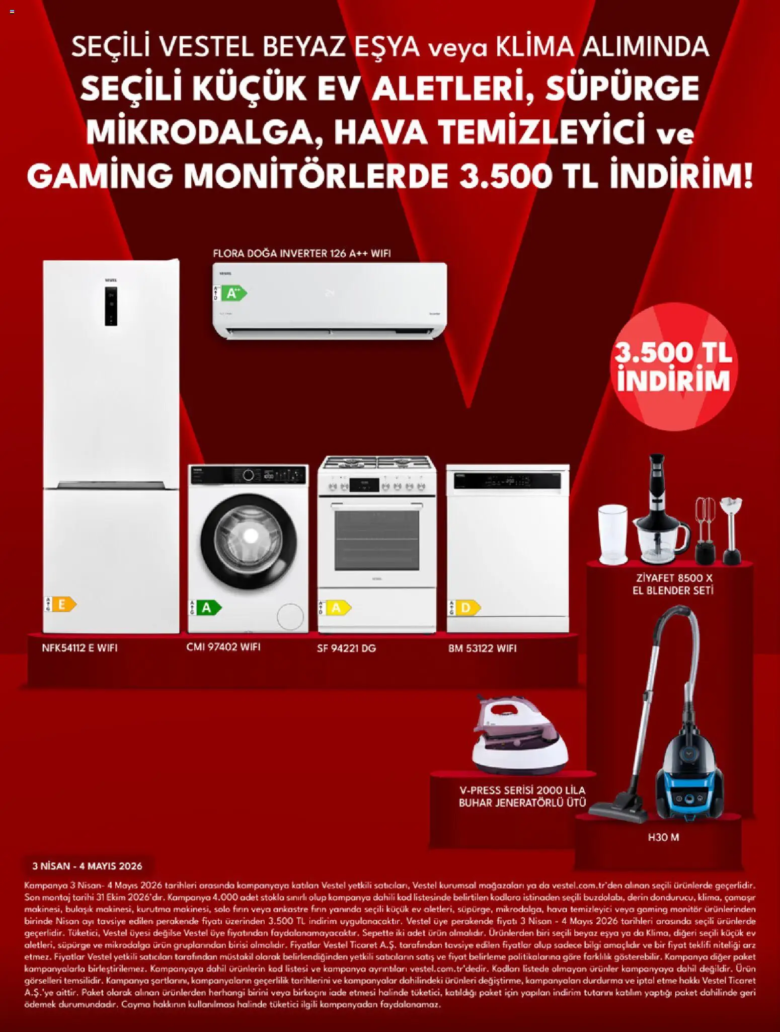 Vestel - Mobil ve Akıllı Ürünler - 03.04.2026 tarihinden itibaren geçerlidir | Sayfa: 4 | Ürünler: Blender, Monitör, Klima, Ütü