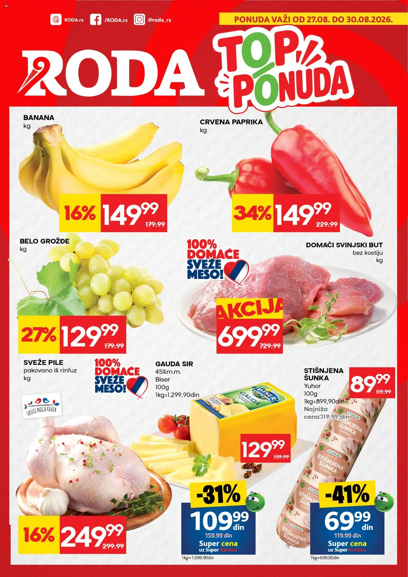 Roda katalog - važi od 27.08.2026 | Strana: 1 | Proizvode: Banana, Grožđe, Gauda sir, Sir