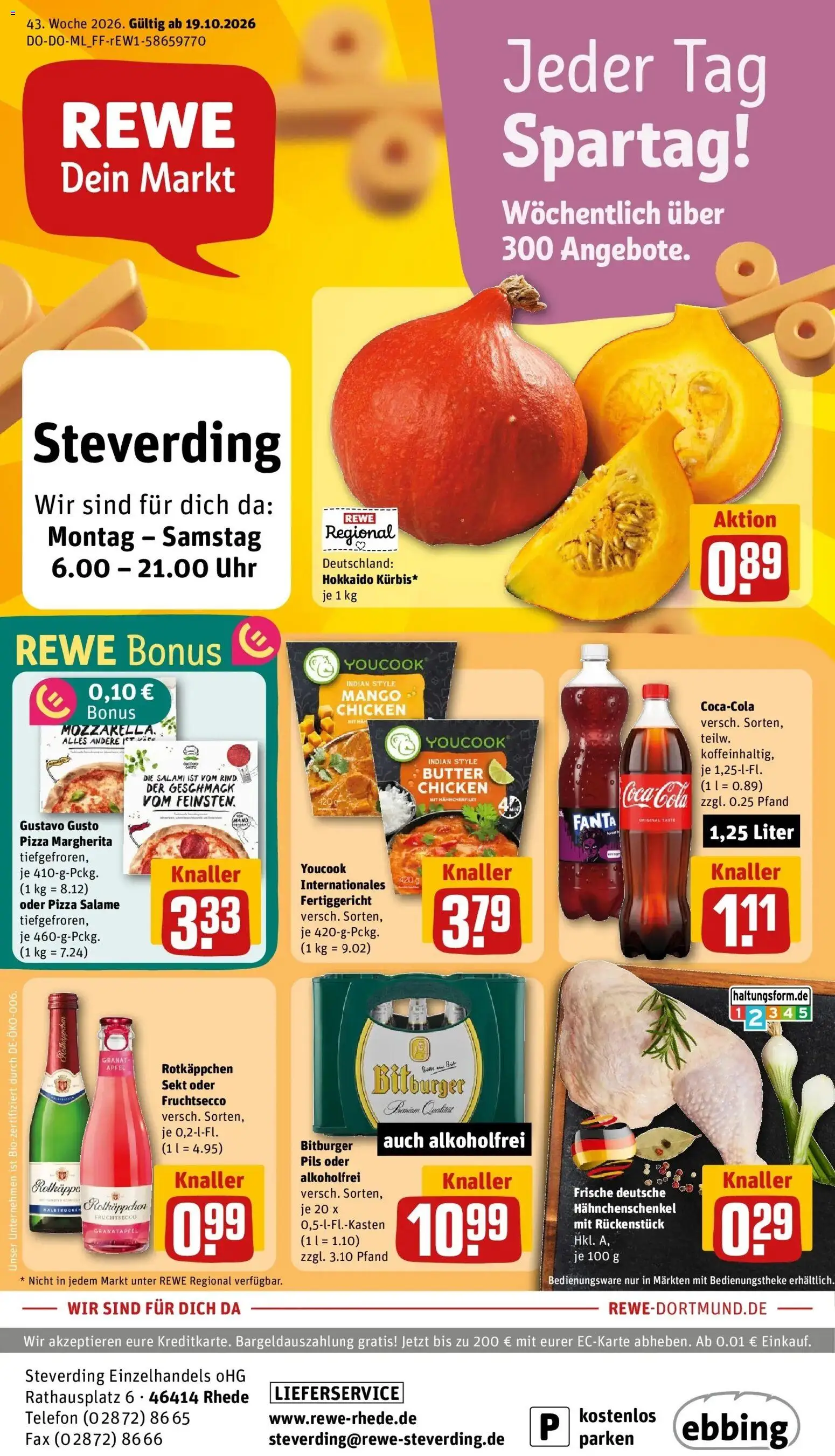 REWE Prospekt ab 19.10.2026 zum Blättern » Angebote | Seite: 1 | Produkte: Youcook, Sekt, Fruchtsecco, Pizza
