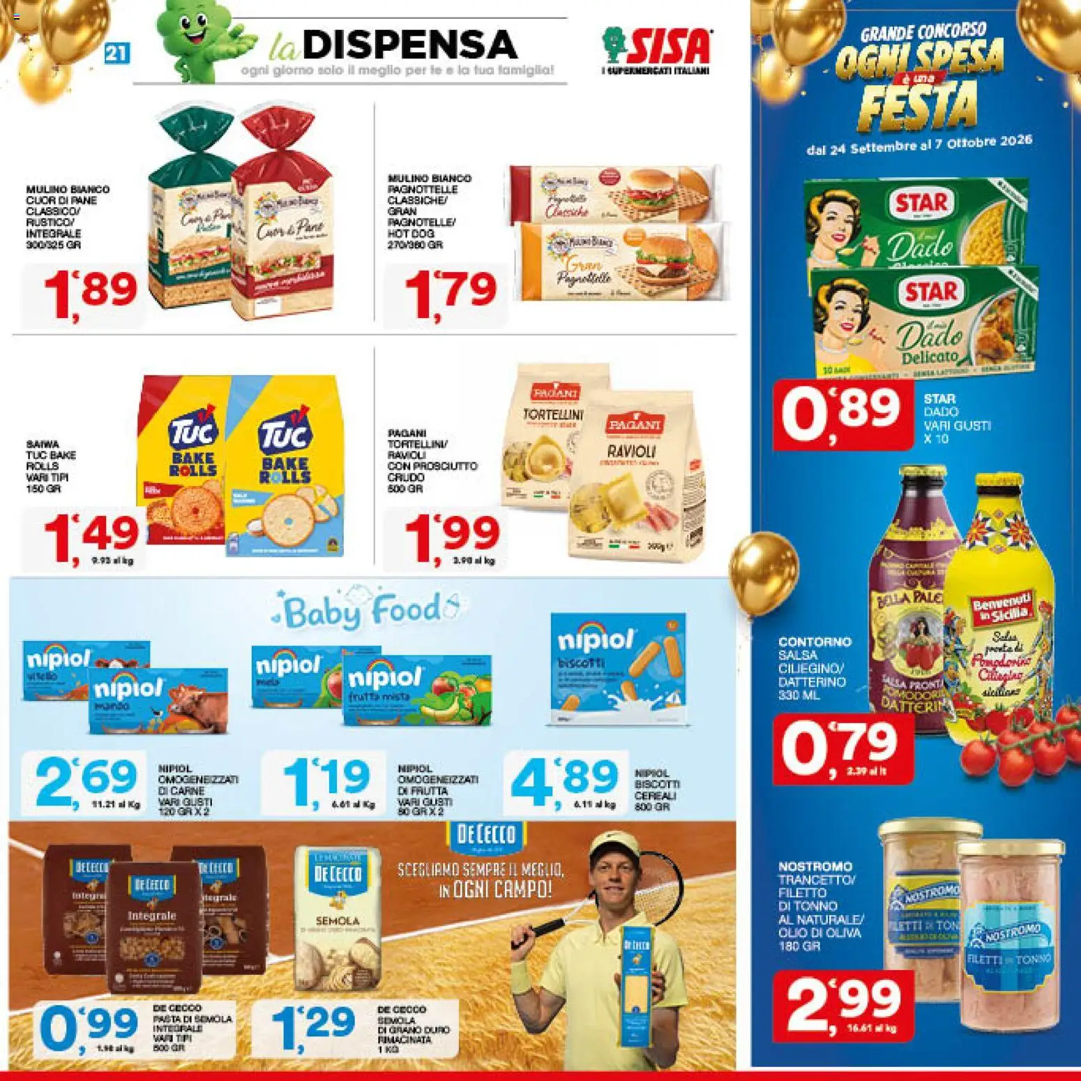 Volantino SISA del 24/09/2026 | Pagina: 21 | Prodotti: Cereali, Pasta, Tonno, Olio di Oliva
