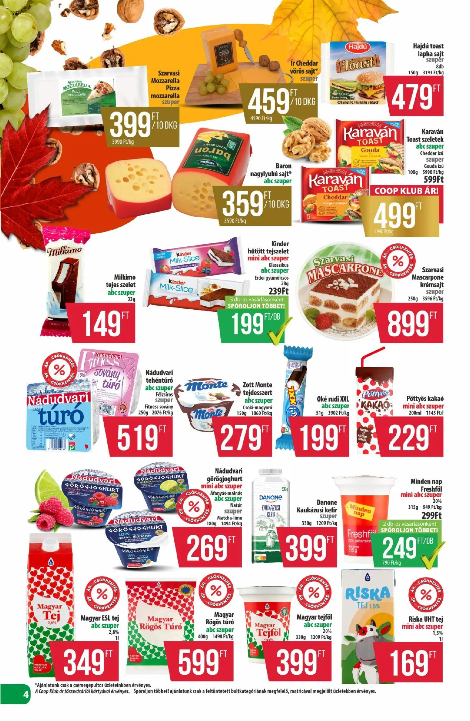 COOP akciós ujság - amely érvényes a következő dátumtól: 2026.09.24. | Oldal: 4 | Termékek: Szarvasi, Tehéntúró, Tejszelet, Mascarpone