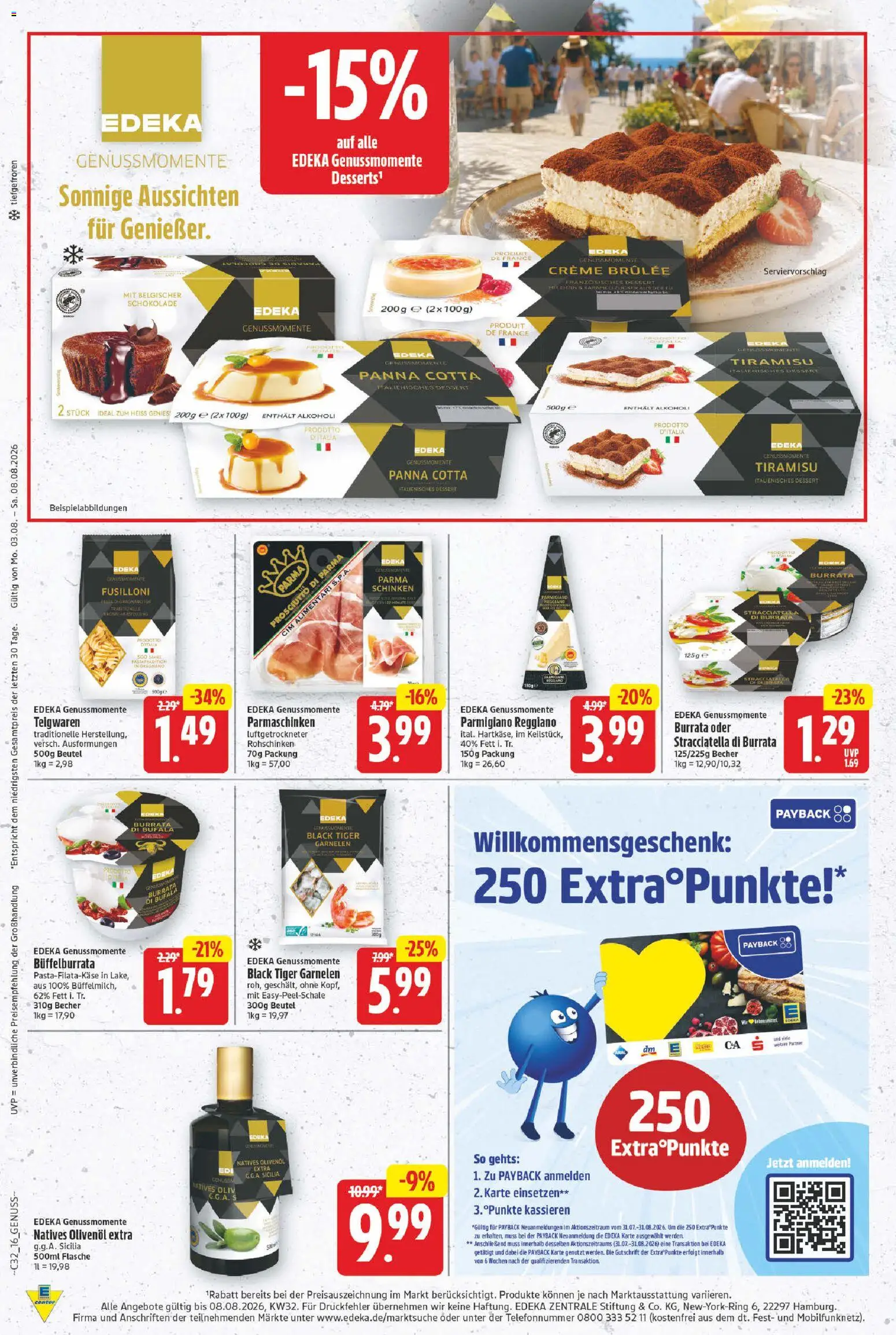 E center Prospekt – gültig ab 03.08.2026 | Seite: 16 | Produkte: Schokolade, Creme brulee, Pasta, Schinken