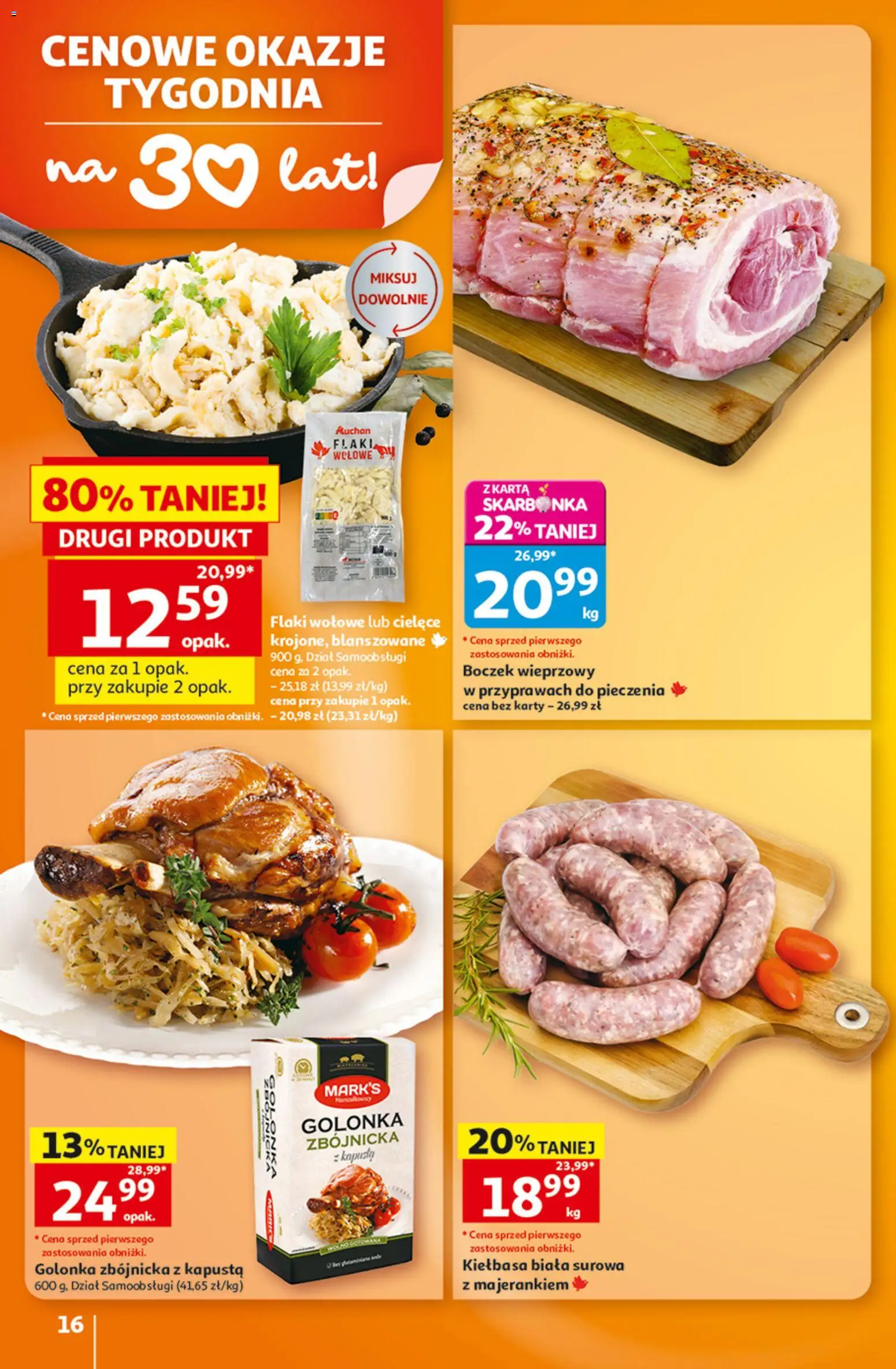 Auchan gazetka - Hipermarket od 08.10.2026 | Strona: 16 | Produkty: Boczek wieprzowy, Flaki, Flaki wołowe, Kiełbasa biała surowa