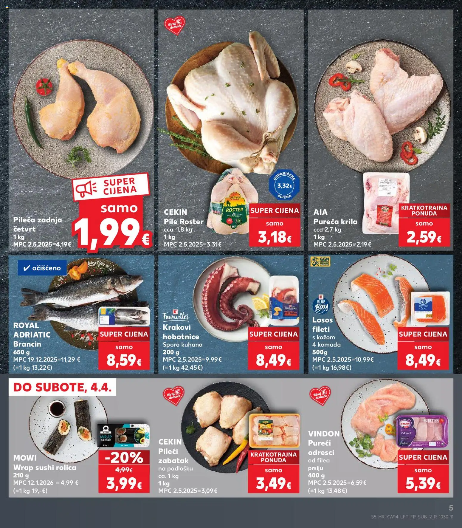 Kaufland katalog | vrijedi od 01.04.2026 | Stranica: 5 | Proizvodi: Puretina, Sushi, Brancin, Losos