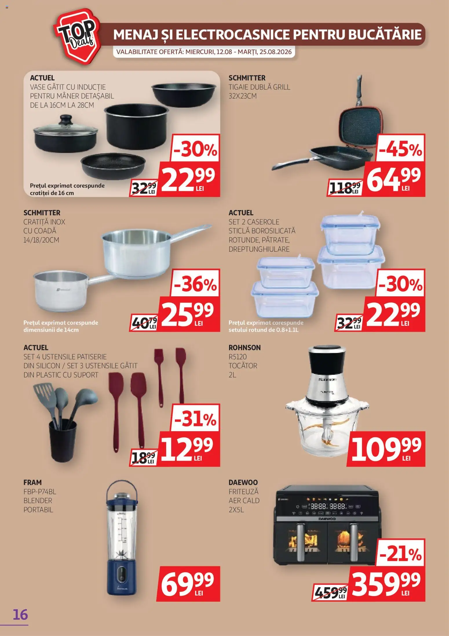 Noul catalog Auchan – valabil de la 12.08.2026 | Pagină: 16 | Produse: Blender, Caserole, Mâner, Bucătărie