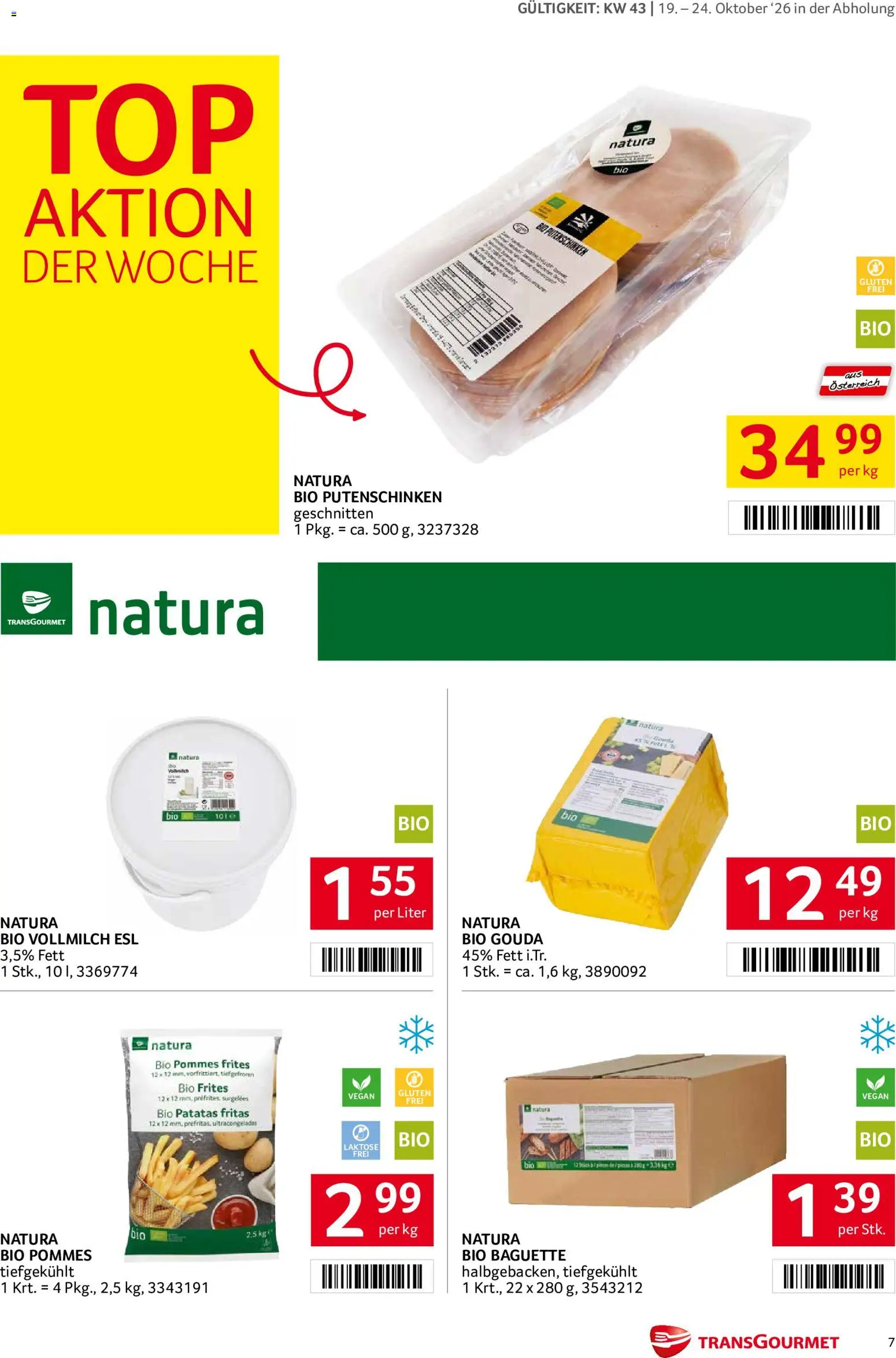 Transgourmet Broschüre gültig ab 19.10.2026 | Seite: 7 | Produkte: Baguette, Vollmilch