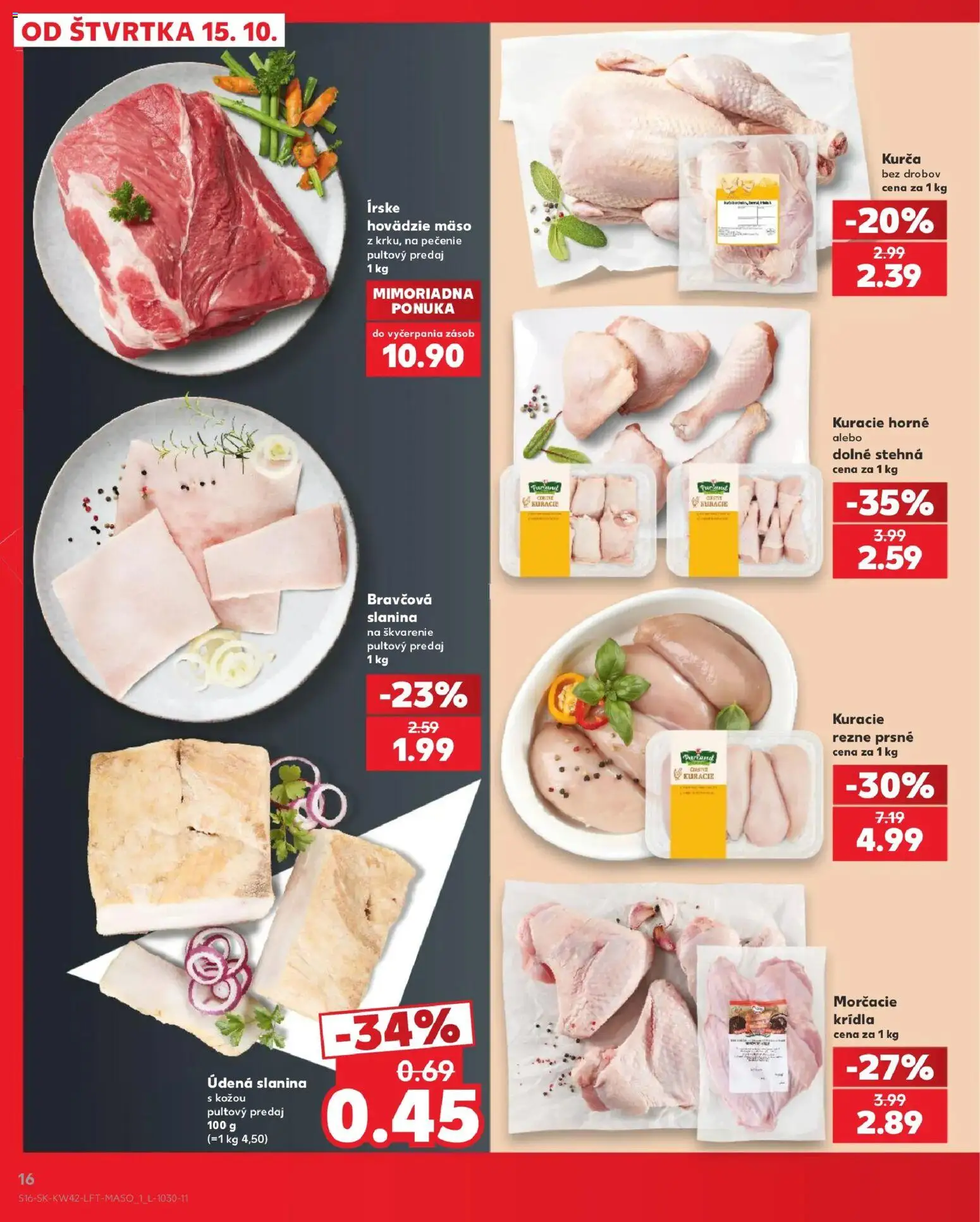 Nové Kaufland akcie – leták je platný od 15.10.2026 | Strana: 16 | Produkty: Hovädzie mäso, Mäso, Stehná, Rezne