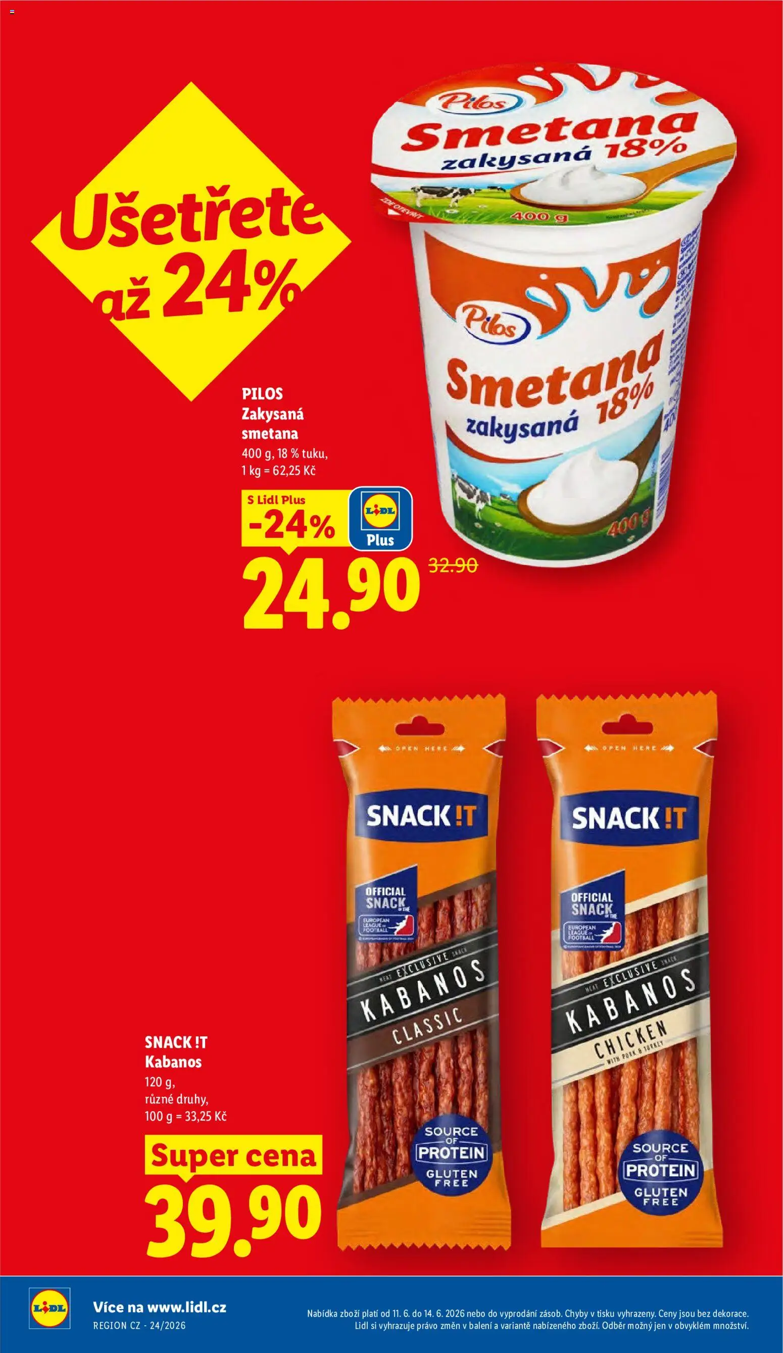 Lidl leták od 11.06.2026 | Strana: 8 | Produkty: Smetana, Kabanos, Zakysaná smetana, Protein