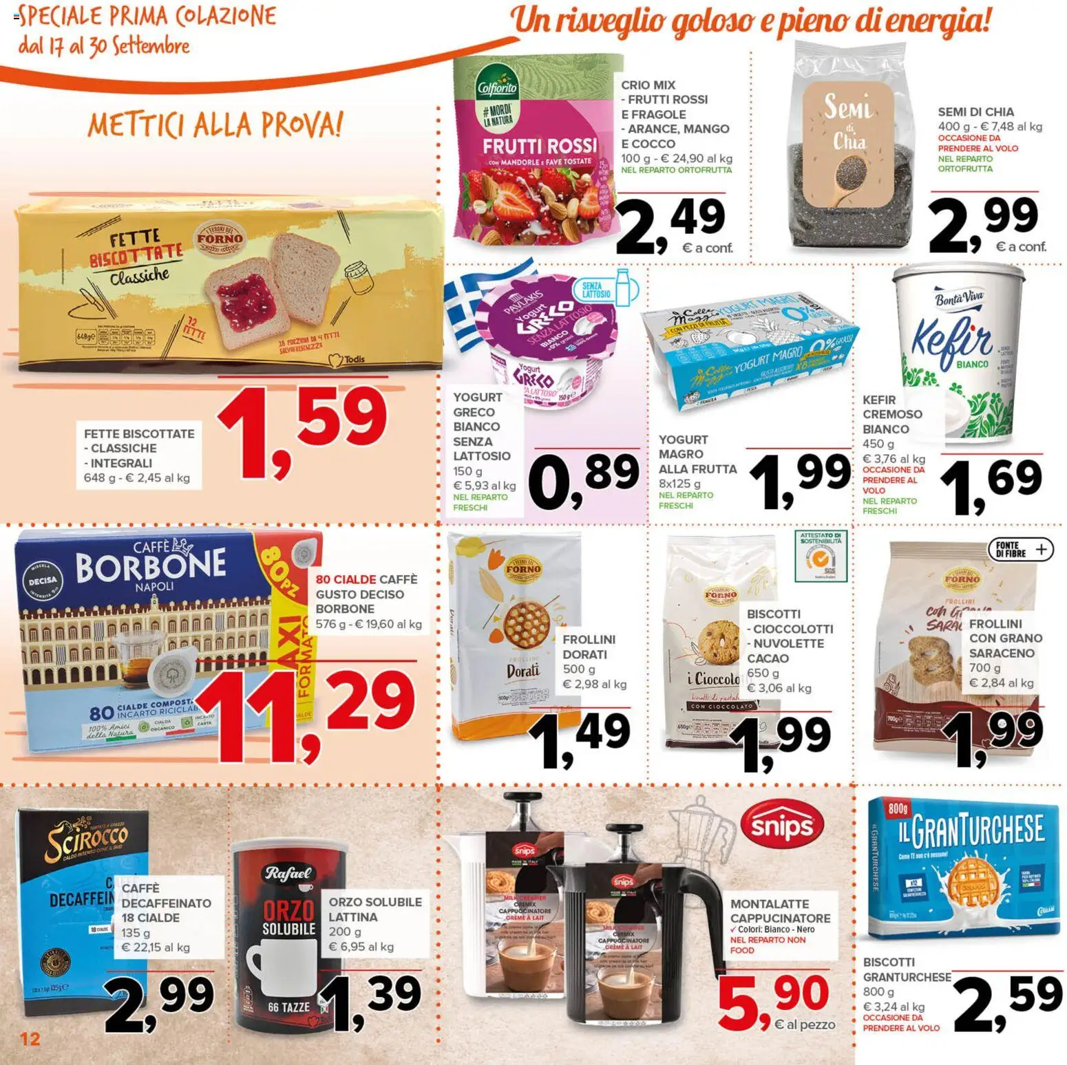 Volantino Todis del 17/09/2026 | Pagina: 12 | Prodotti: Kefir, Yogurt magro, Cacao, Cialda