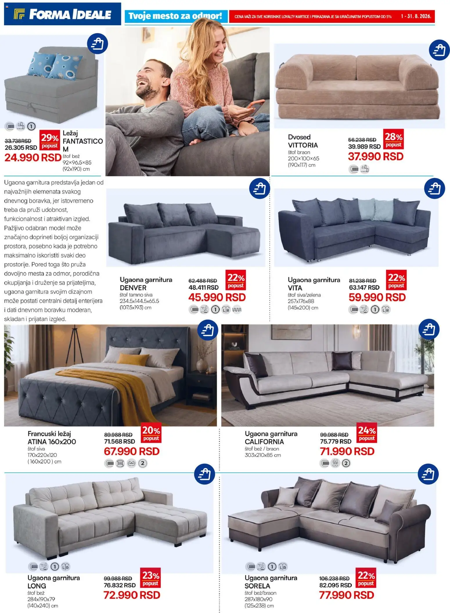 Forma Ideale katalog - važi od 01.08.2026 | Strana: 3 | Proizvode: Sto, Francuski ležaj, Dvosed, Ugaona garnitura