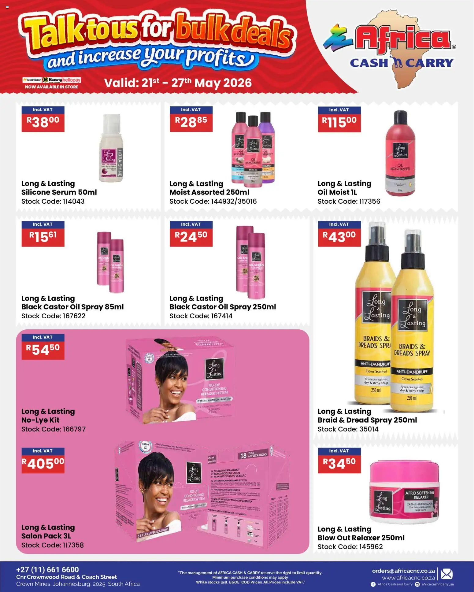 New Africa Cash & Carry catalogue – valid from 21.05.2026 | Page: 51 | Products: Serum, Oil, Silicone, Relaxer