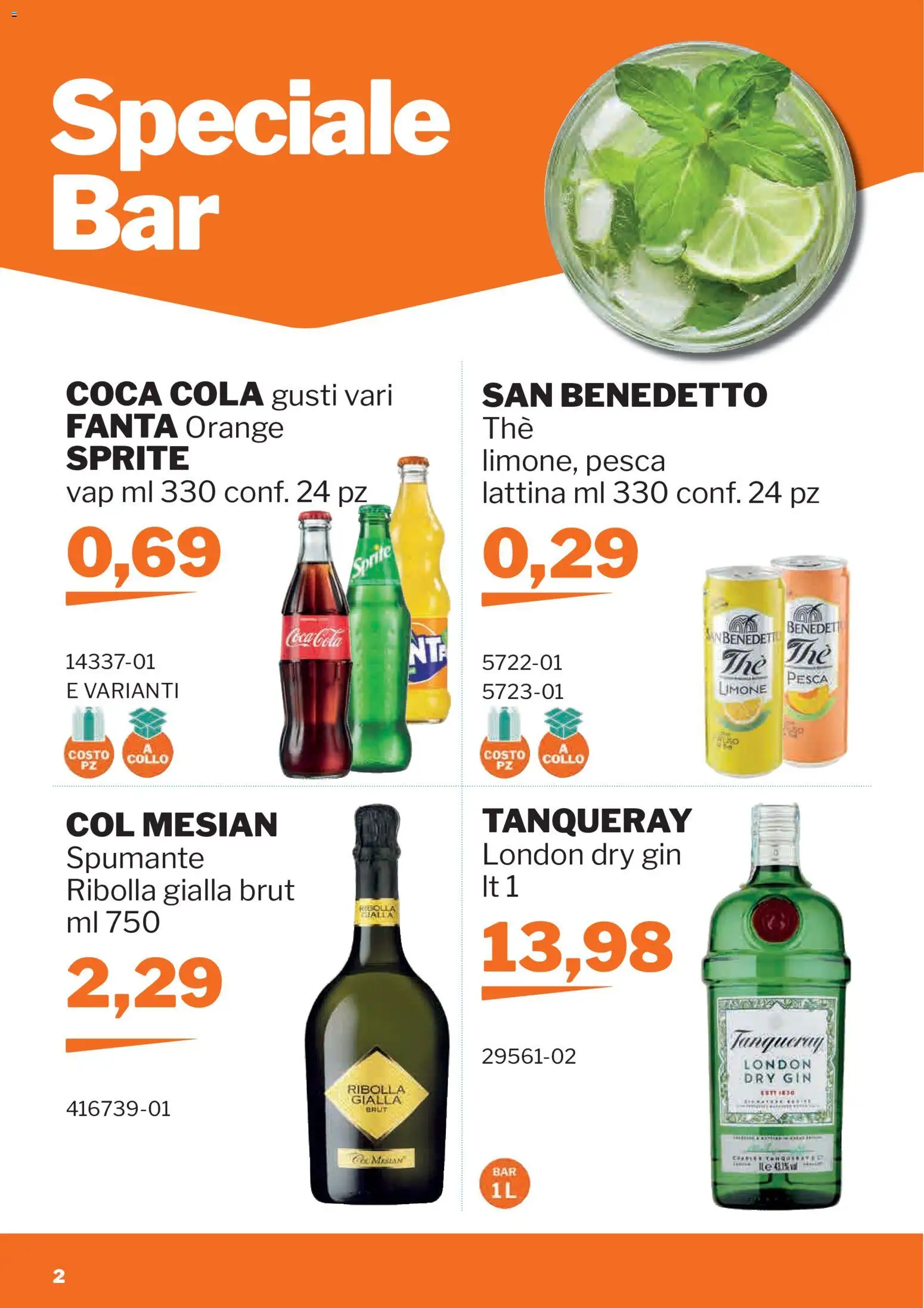 Volantino Sogegross del 01/07/2026 | Pagina: 2 | Prodotti: Gin, Pesca, Fanta, Coca Cola