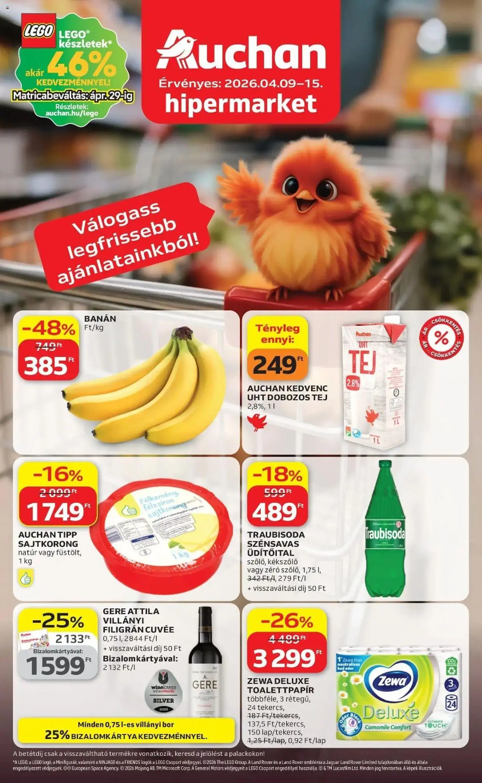 Auchan akciós ujság - amely érvényes a következő dátumtól: 09.04.2026 | Oldal: 1 | Termékek: Tej, Bor, Banán