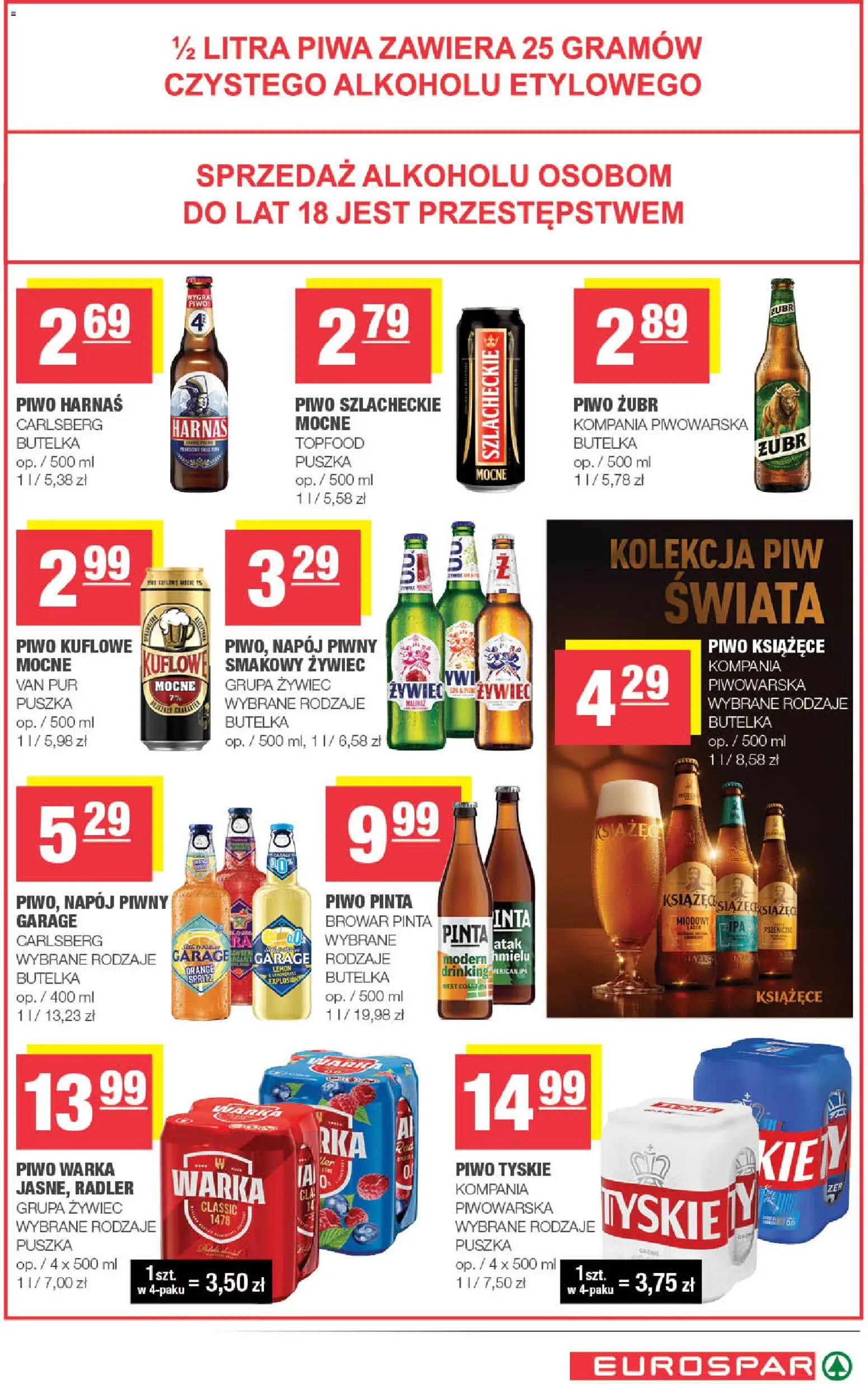 Spar gazetka - Eurospar od 07.10.2026 | Strona: 15 | Produkty: Piwo tyskie, Piwo książęce, Carlsberg, Piwo