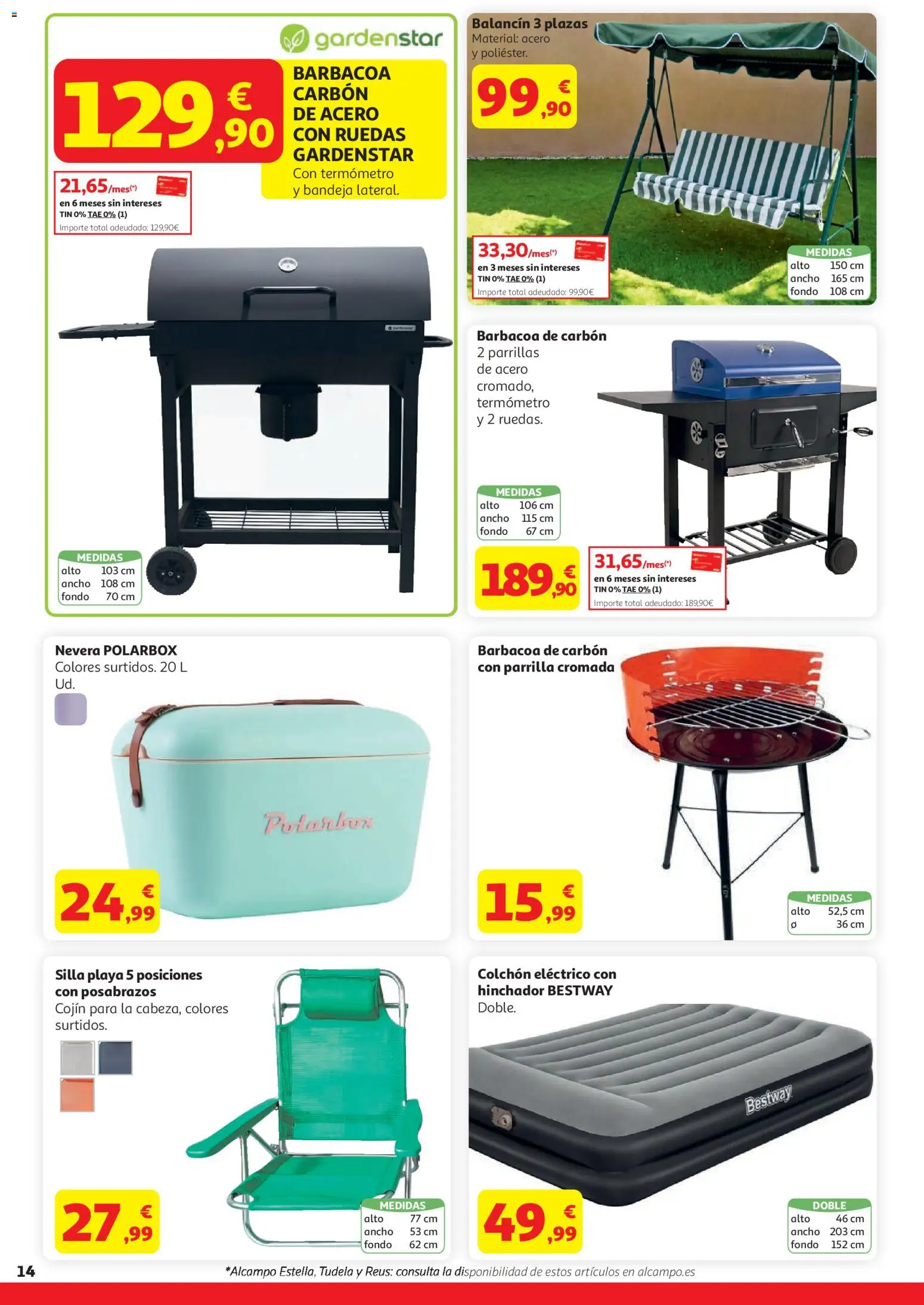 Alcampo Superstore │ válido desde el 07.04.2026 | Página: 14 | Productos: Colchon, Parrilla, Cojín, Silla