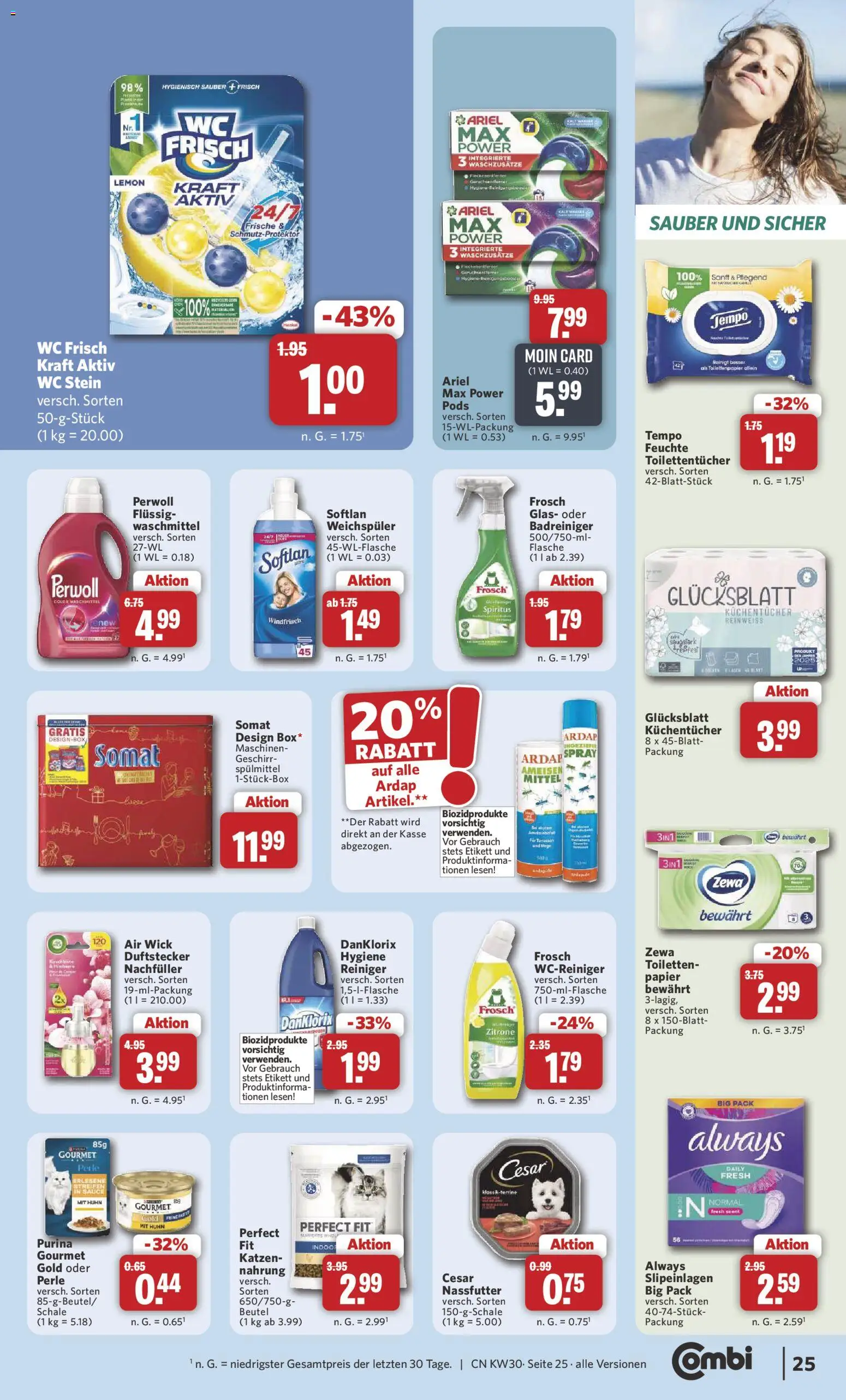 Combi Prospekt – gültig ab 20.07.2026 | Seite: 31 | Produkte: Ariel, Perwoll, Tempo, WC Stein