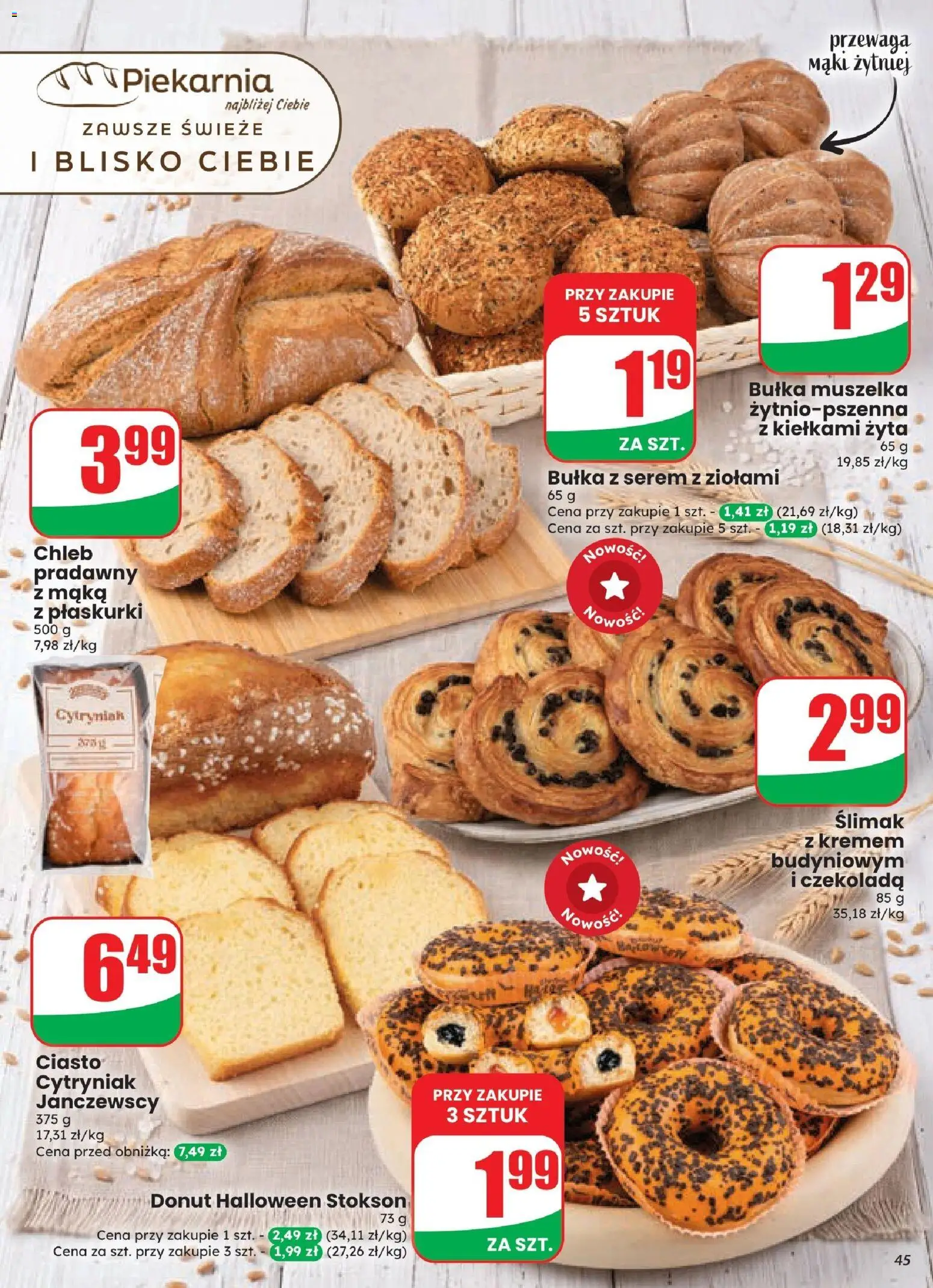 Dino gazetka od 21.10.2026 | Strona: 45 | Produkty: Piekarnia, Bułka, Chleb, Czekolada
