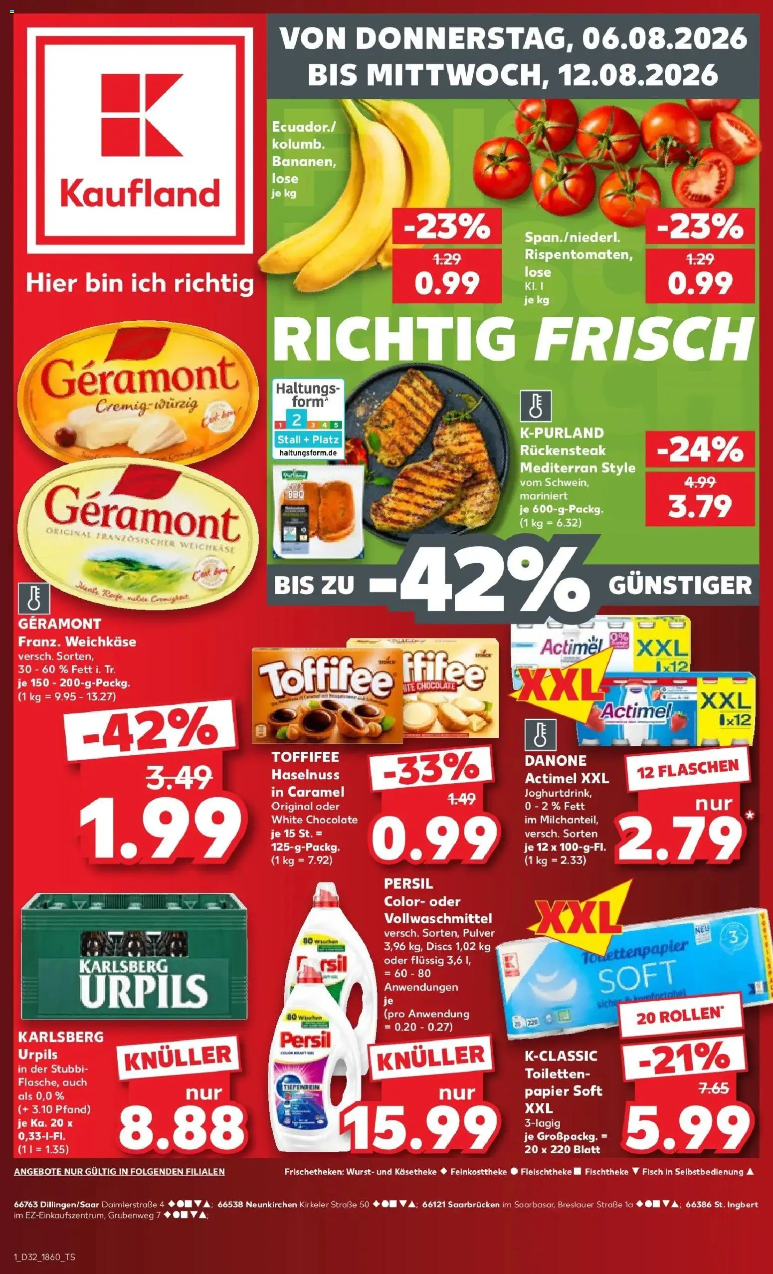 Prospekt Kaufland ab 06.08.2026 » Angebote Online zum Blättern | Seite: 1 | Produkte: Geramont, Fisch, Wurst, Toffifee