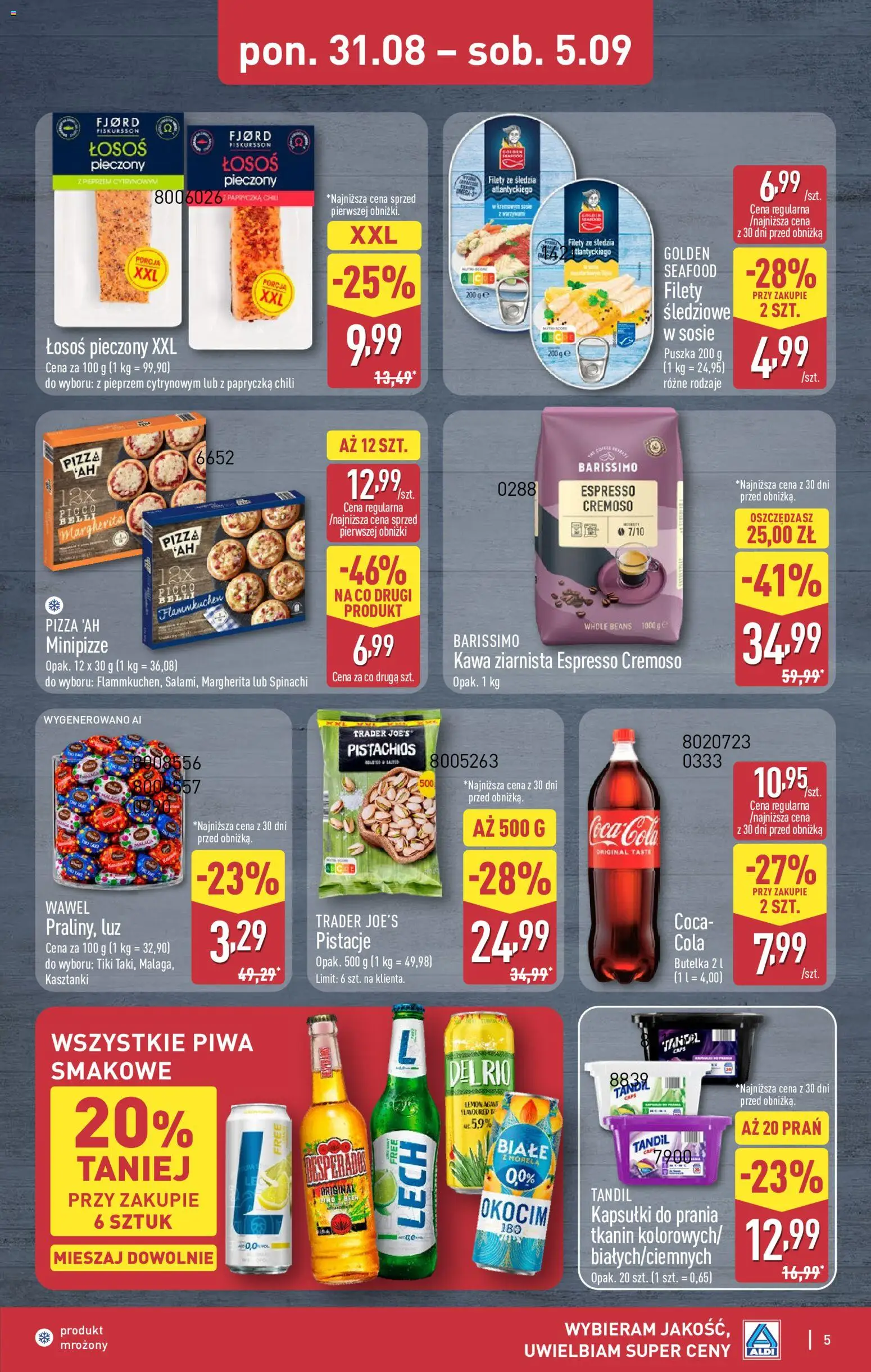 Aldi Polsko leták - Artykuły przemysłowe i tekstylia od 03.09.2026 | Strana: 5 | Produkty: Pizza, Coca cola, Losos, Cola