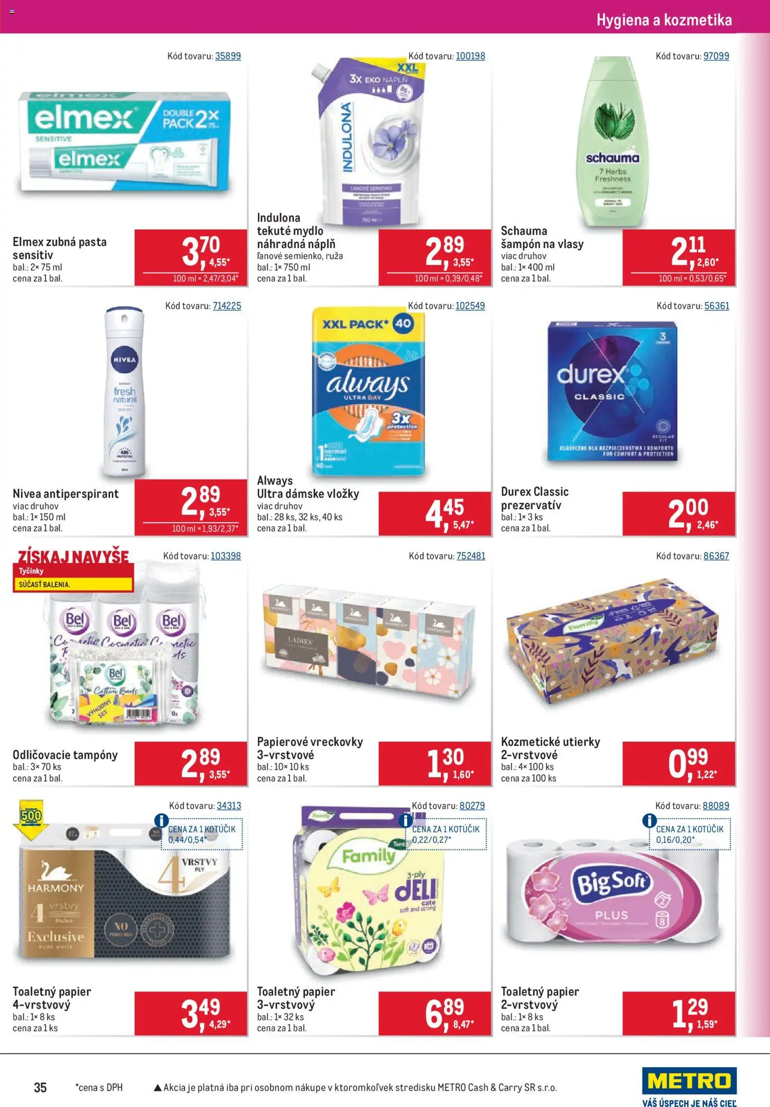 Nové Metro akcie – leták je platný od 21.10.2026 | Strana: 35 | Produkty: Šampón, Toaletný papier, Papierové vreckovky, Utierky