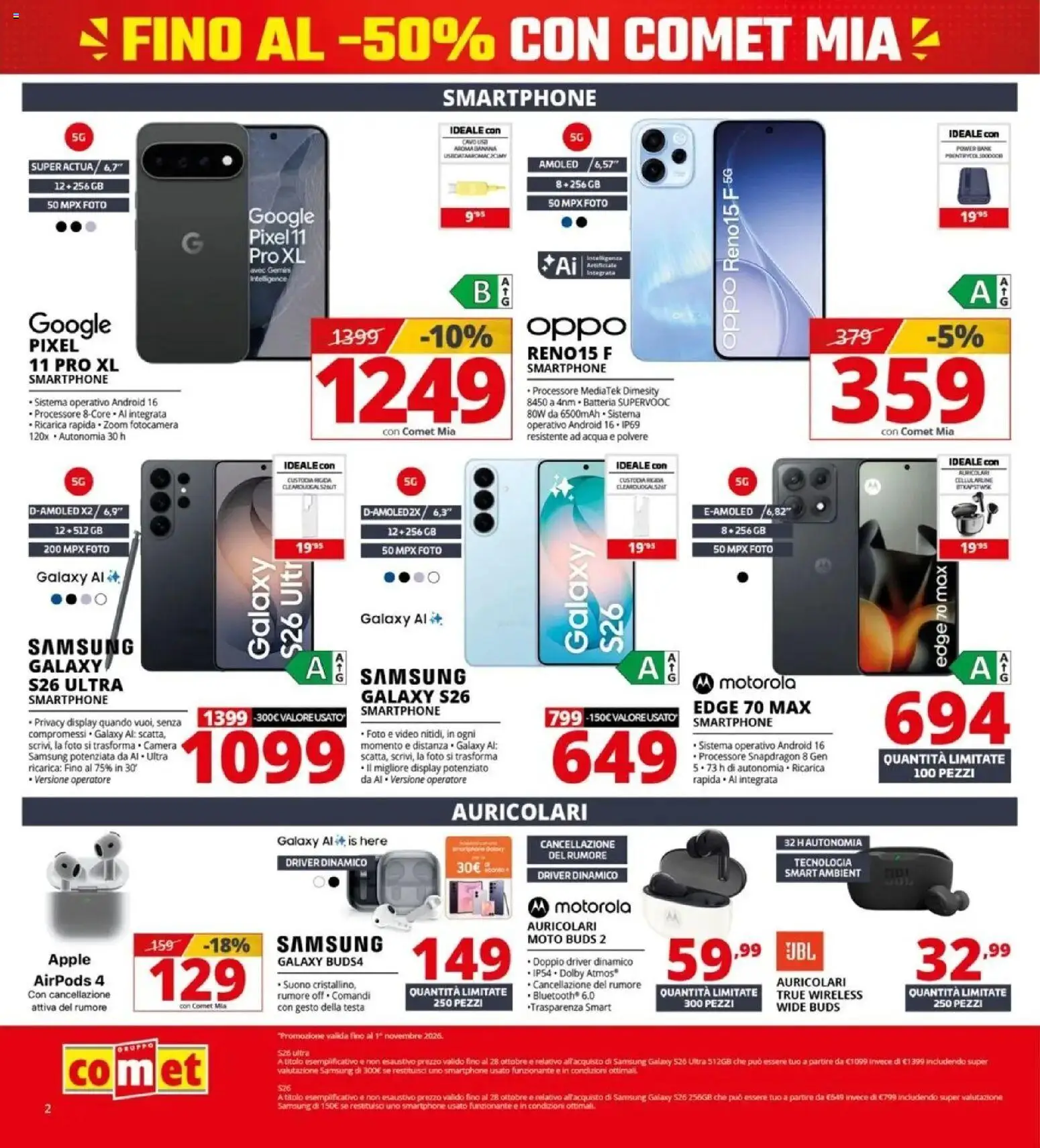 Volantino Comet del 08/10/2026 | Pagina: 2 | Prodotti: Power bank, Airpods, Batteria, Samsung